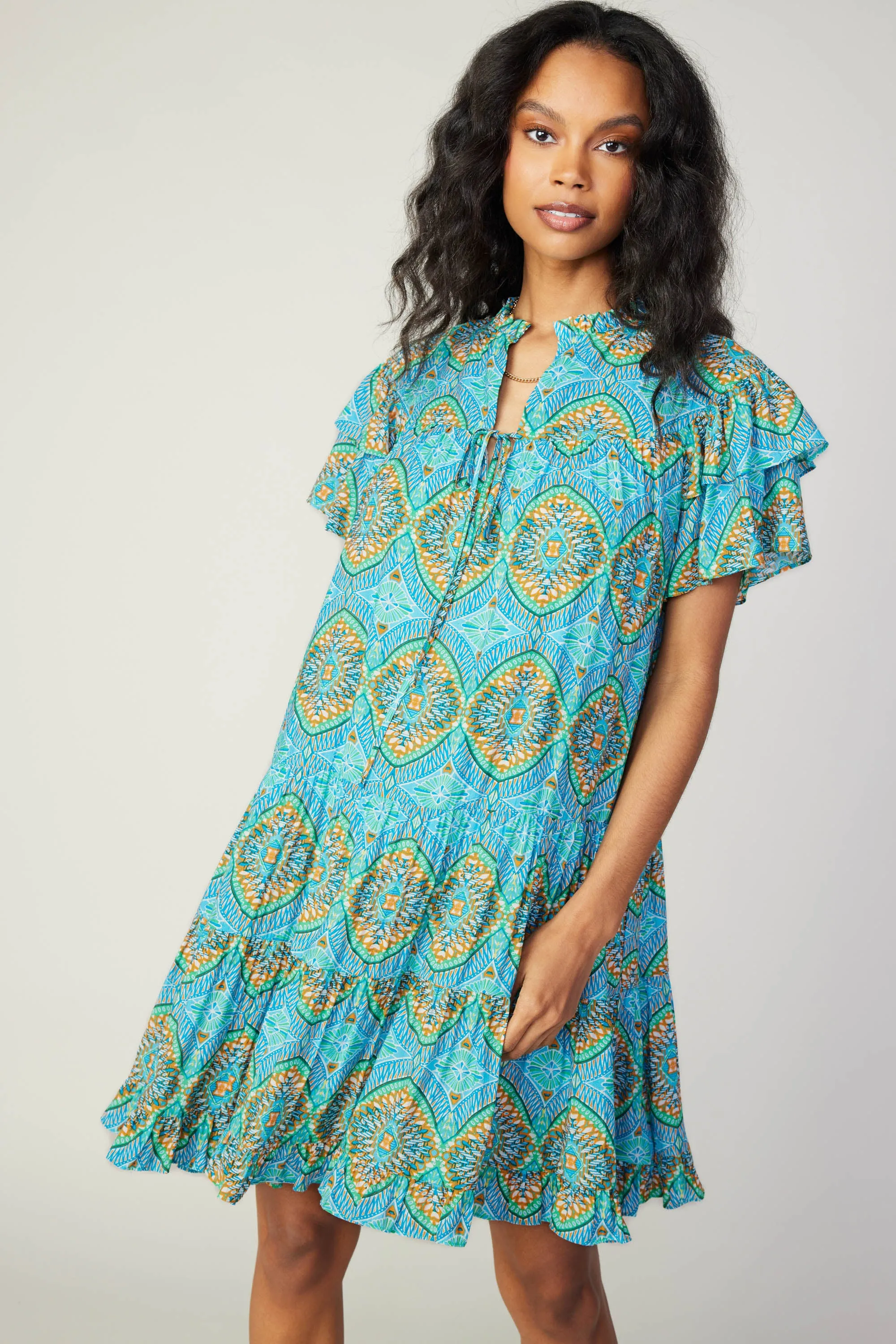 Flutter Sleeve Geo Print Dress sold by Current Air product image thumbnail 5