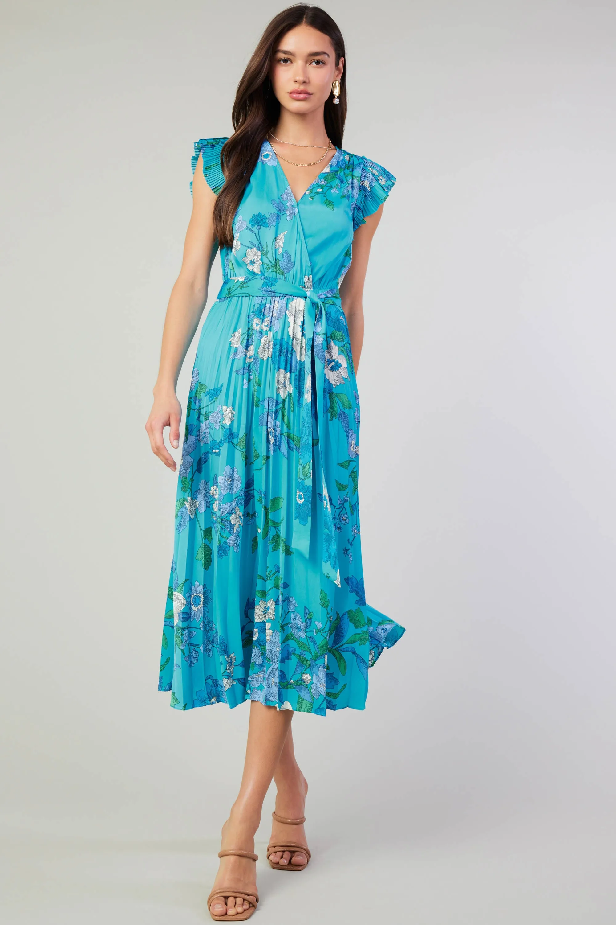 Botanical Pleated Midi Dress sold by Current Air product image thumbnail 4