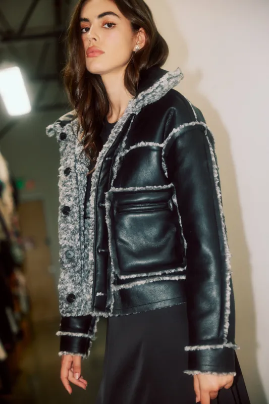 Reversible Vegan Leather Shearling Jacket sold by Current Air