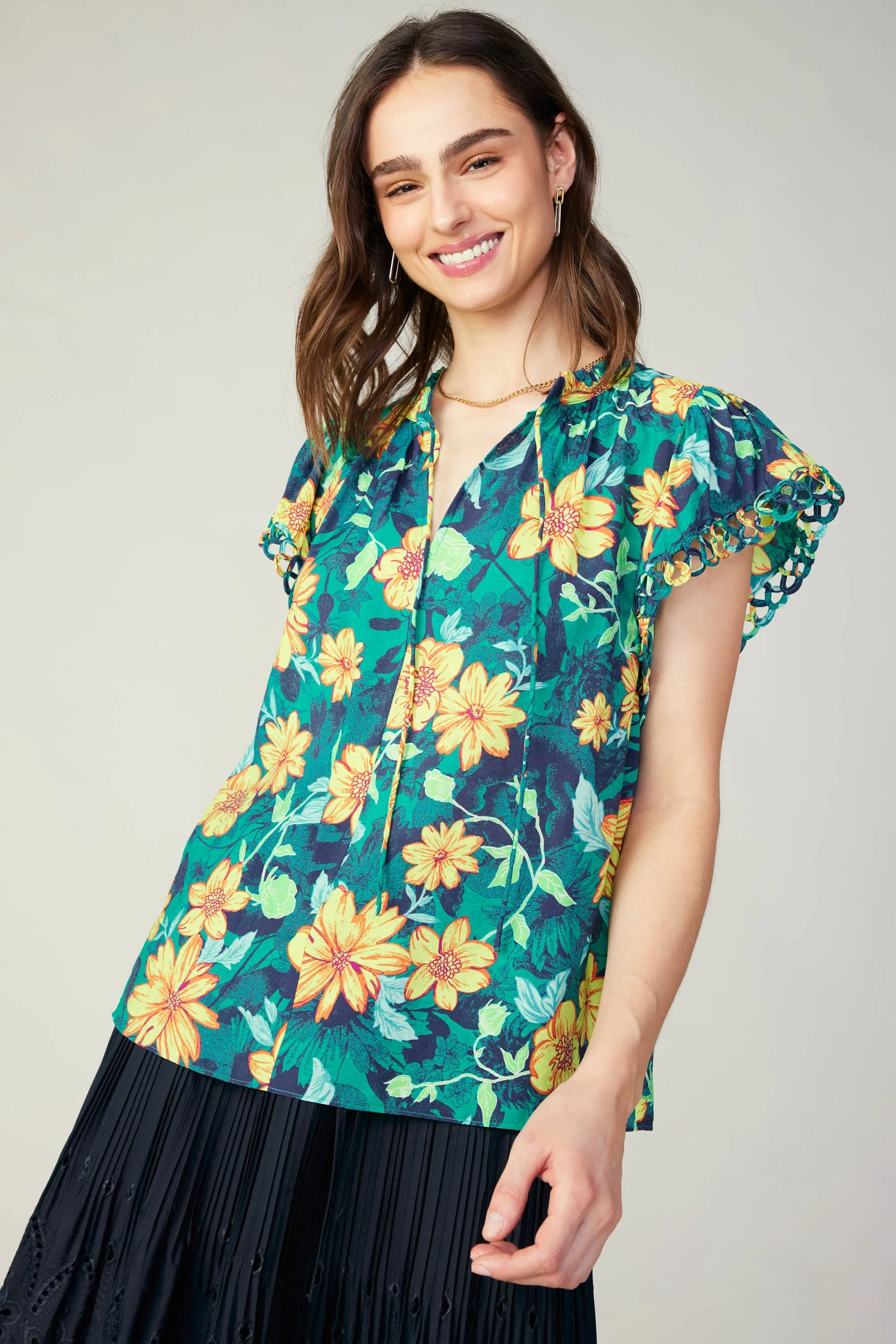 Botanical Print Eyelet Blouse sold by Current Air