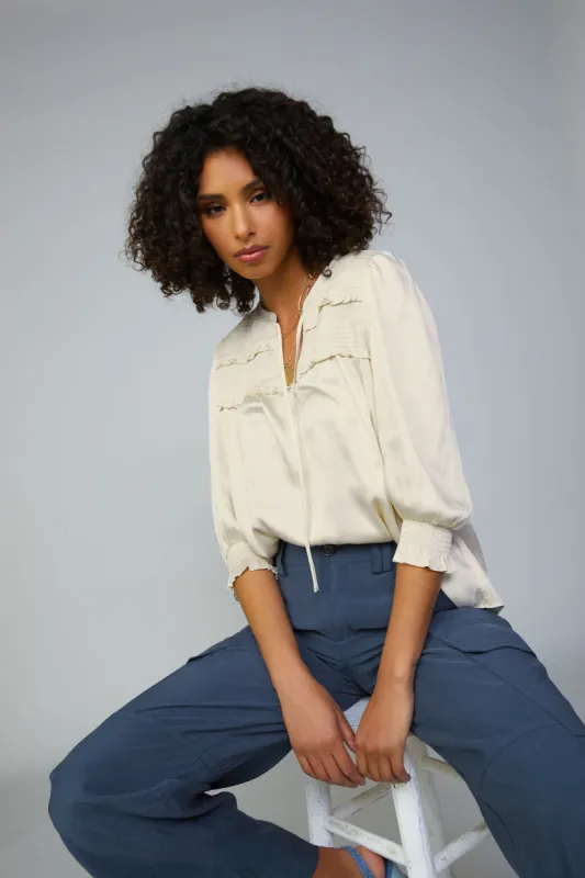 Smocked Split Neck Blouse sold by Current Air
