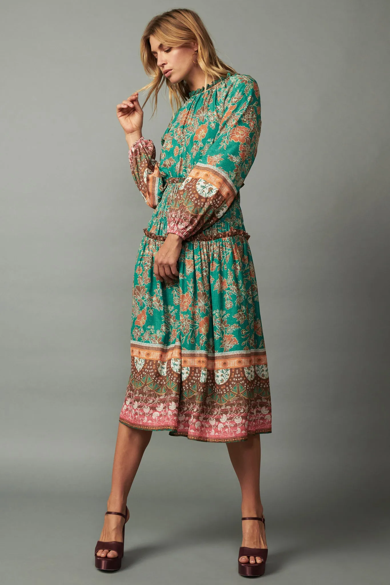 Border Multi Print Midi Dress sold by Current Air product image thumbnail 3