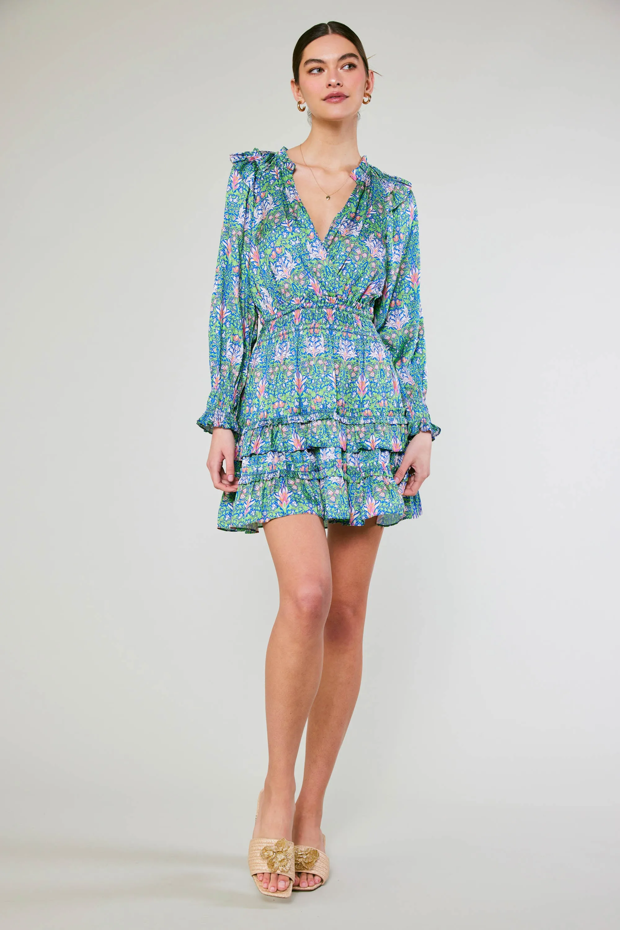 Ruffled Surplice Floral Mini Dress sold by Current Air