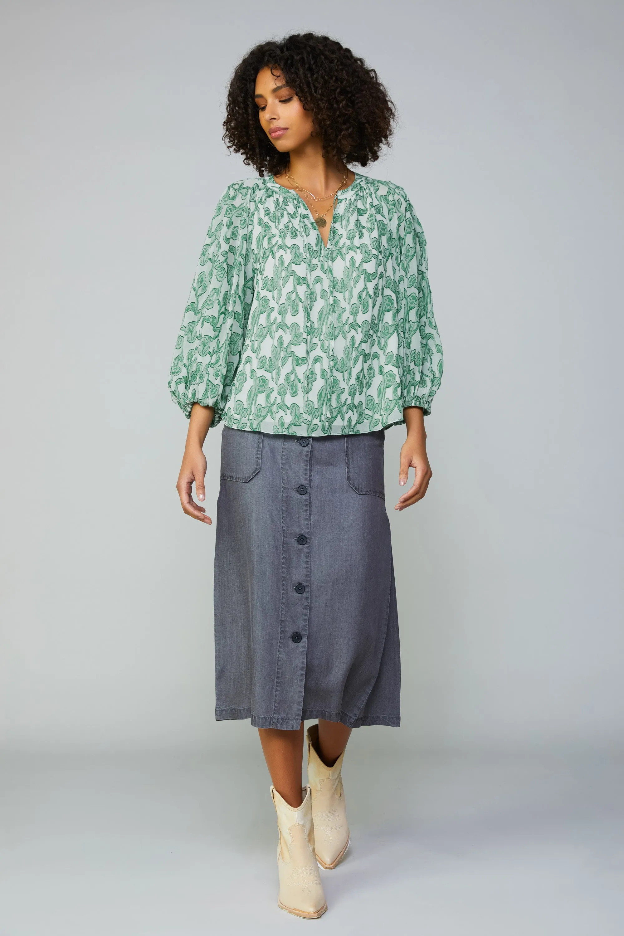 Botanical Jacquard Raglan Blouse sold by Current Air product image thumbnail 3