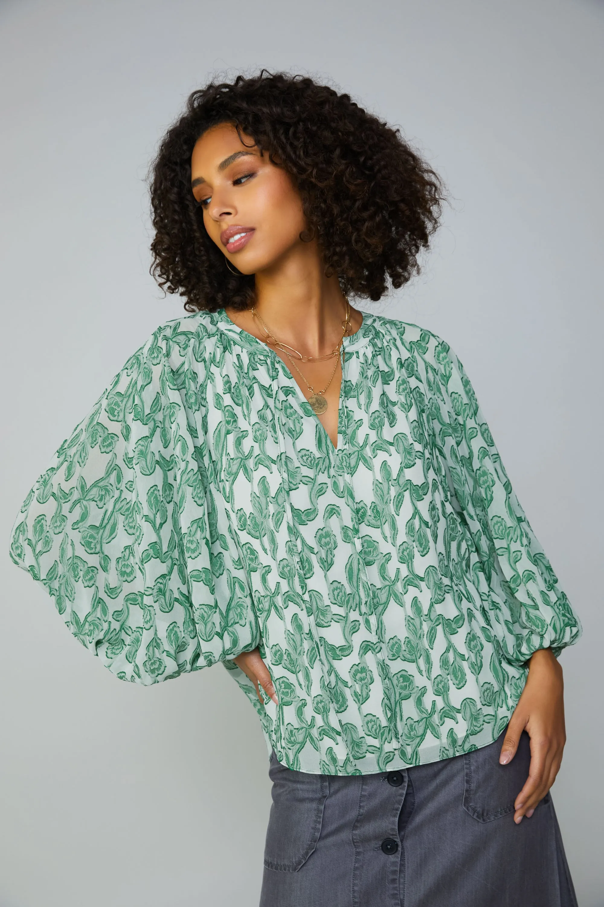 Botanical Jacquard Raglan Blouse sold by Current Air product image thumbnail 4