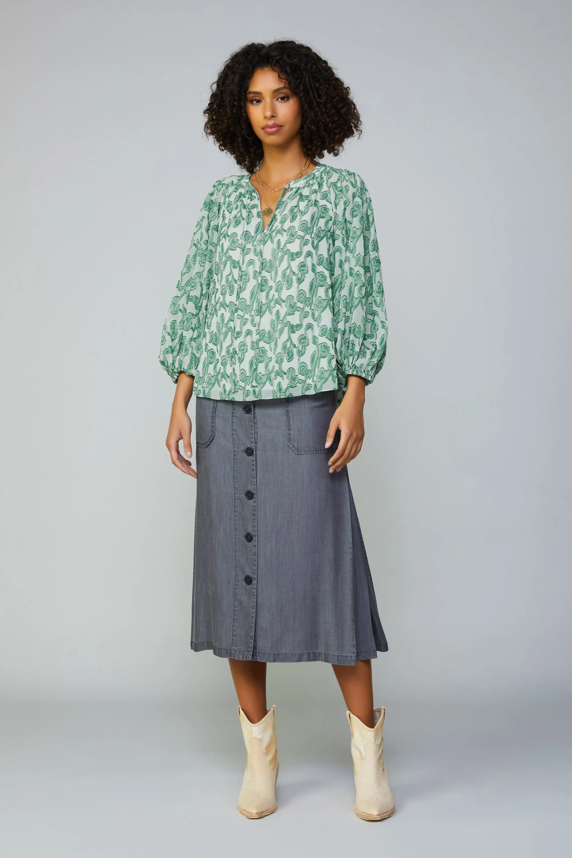 Botanical Jacquard Raglan Blouse sold by Current Air