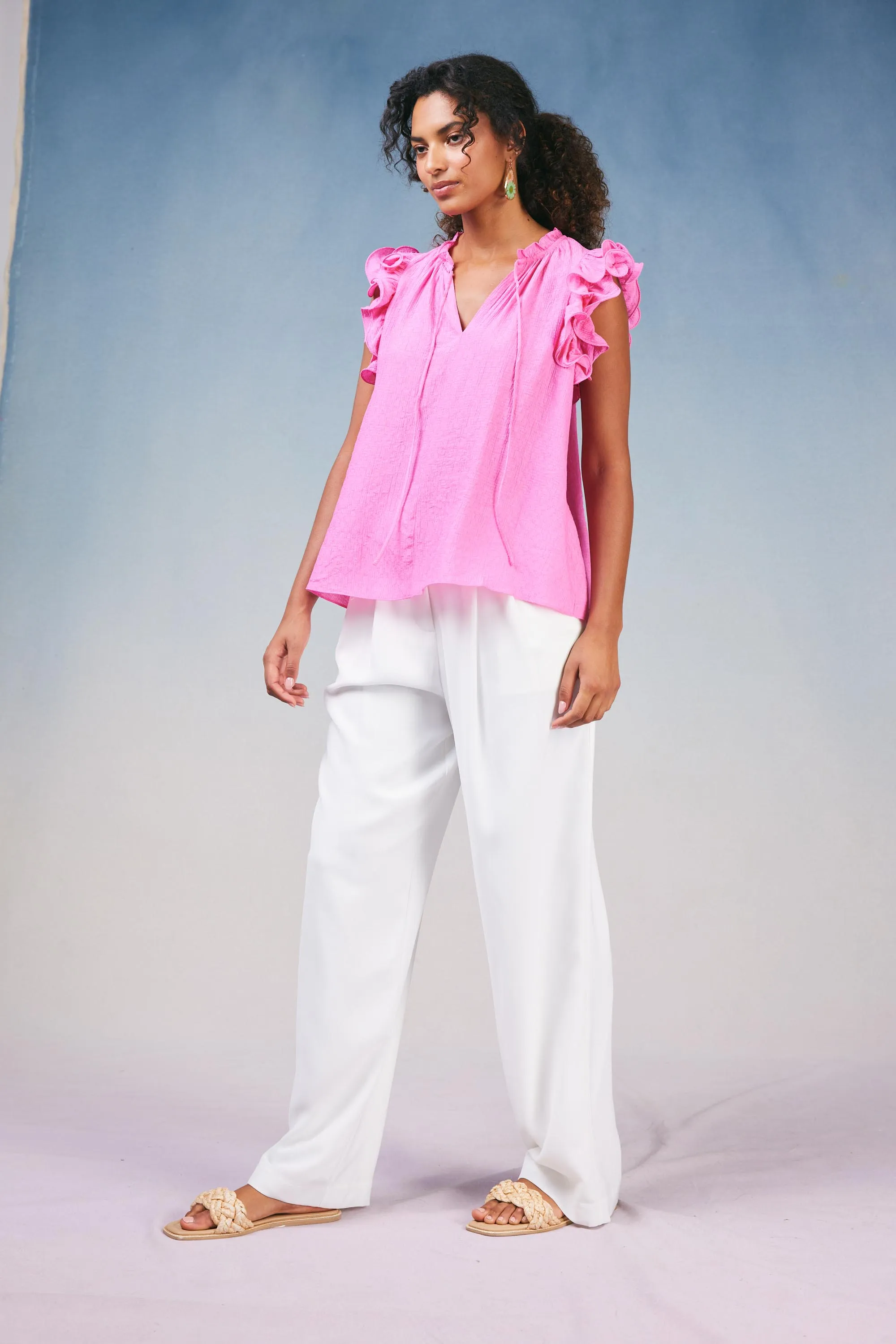 Ruffled Shoulder Sleeveless Blouse sold by Current Air product image thumbnail 4