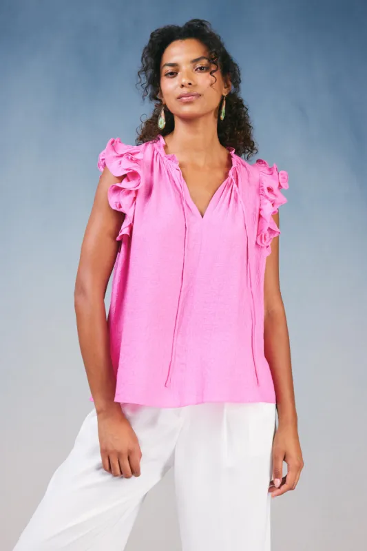 Ruffled Shoulder Sleeveless Blouse sold by Current Air