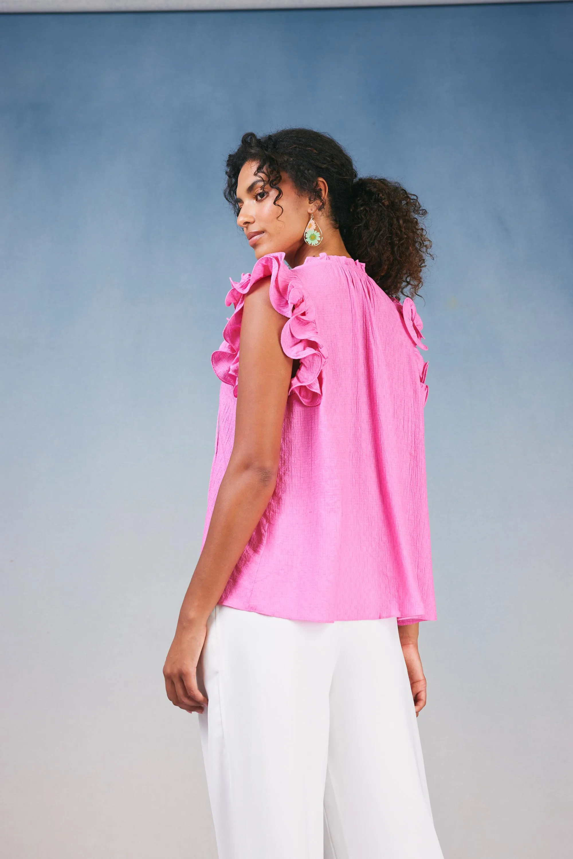 Ruffled Shoulder Sleeveless Blouse sold by Current Air product image thumbnail 5