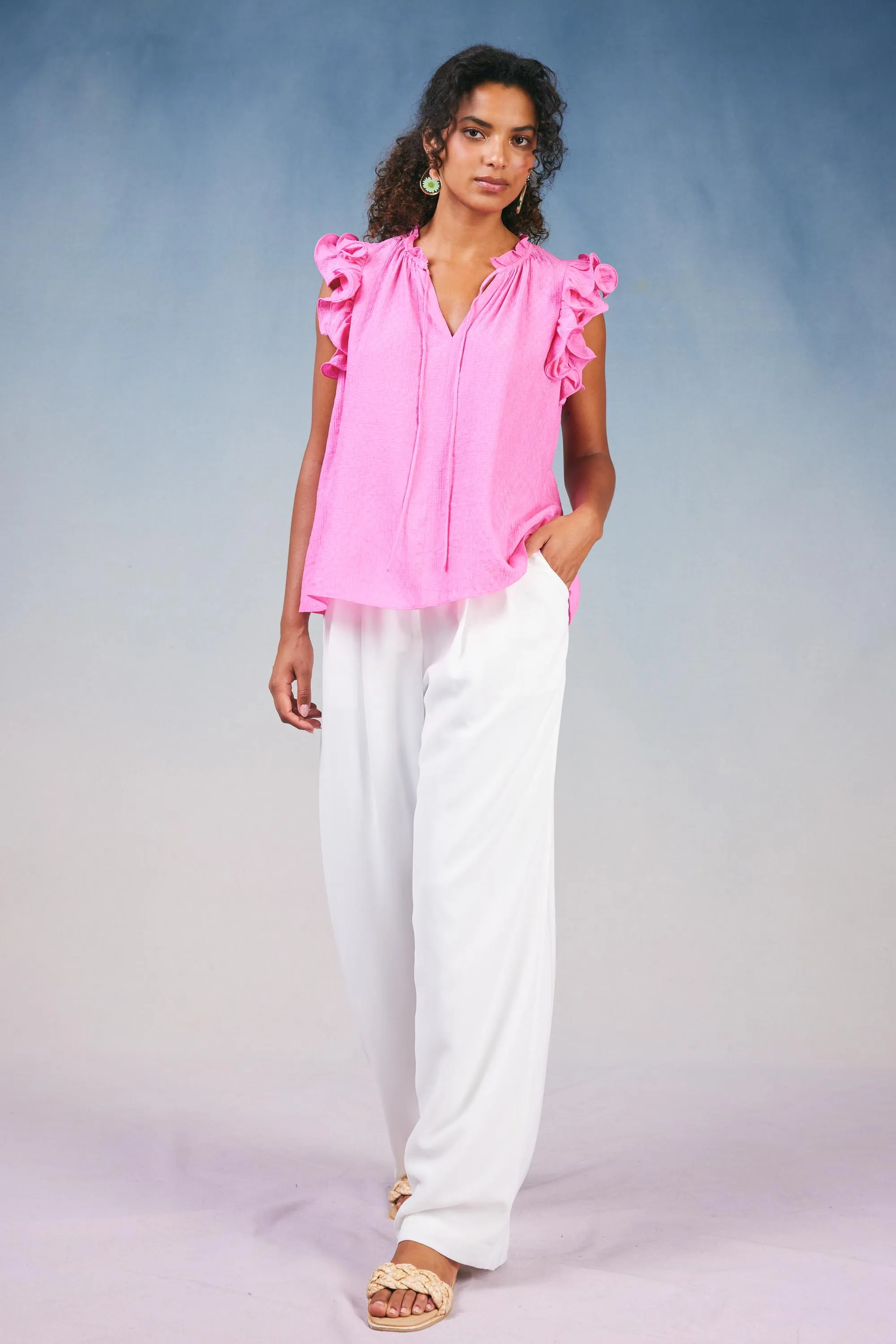 Ruffled Shoulder Sleeveless Blouse sold by Current Air product image thumbnail 3