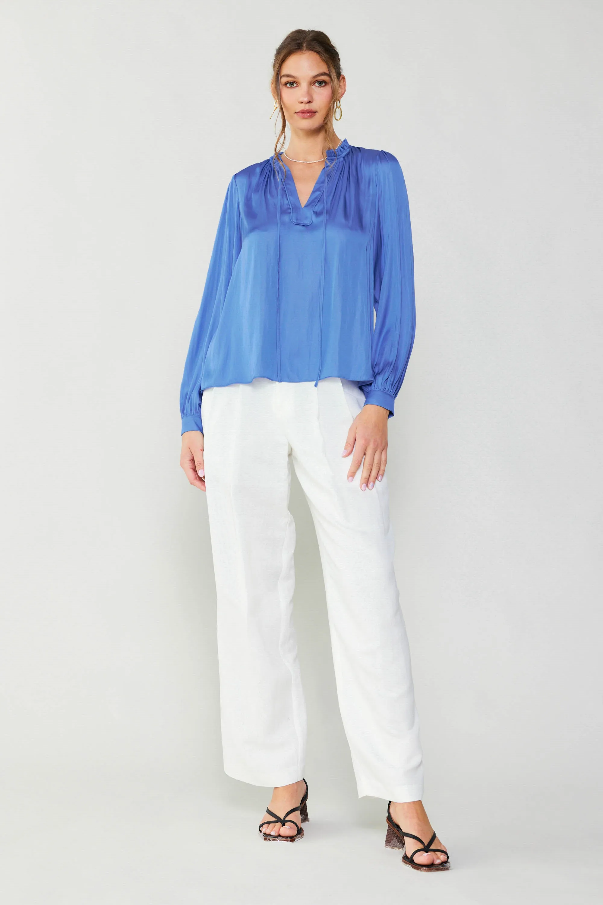 Ruffled Split Neck Blouse sold by Current Air
