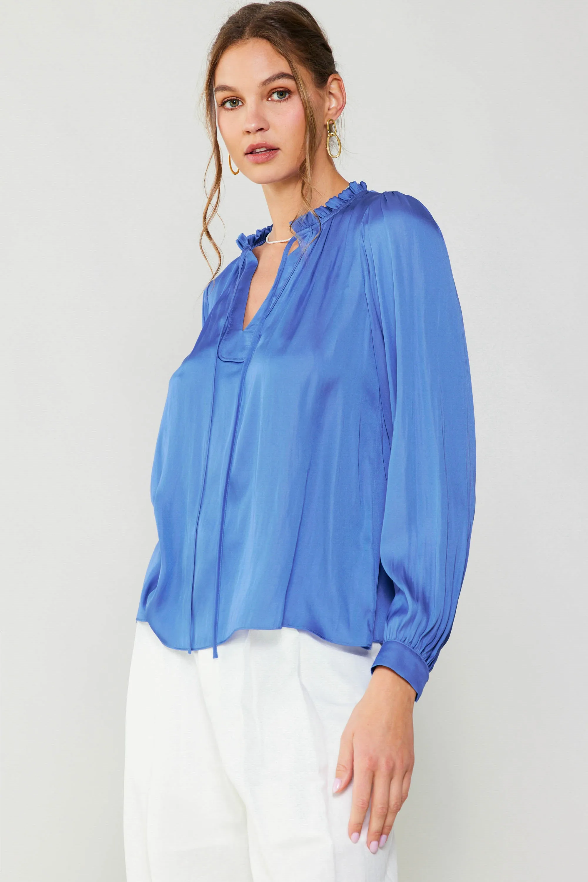 Ruffled Split Neck Blouse sold by Current Air product image thumbnail 3
