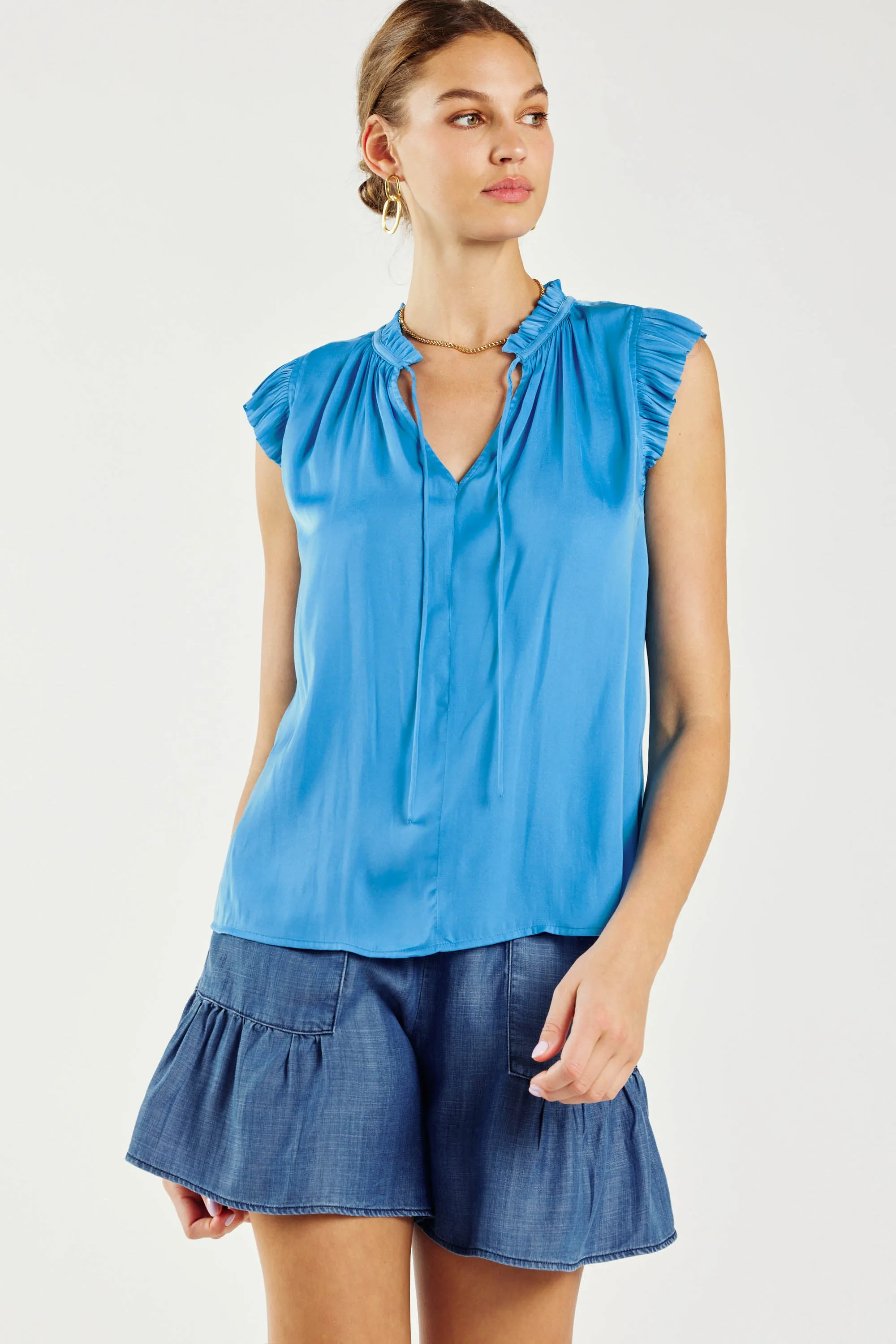 Margot Pleated Sleeve Blouse sold by Current Air