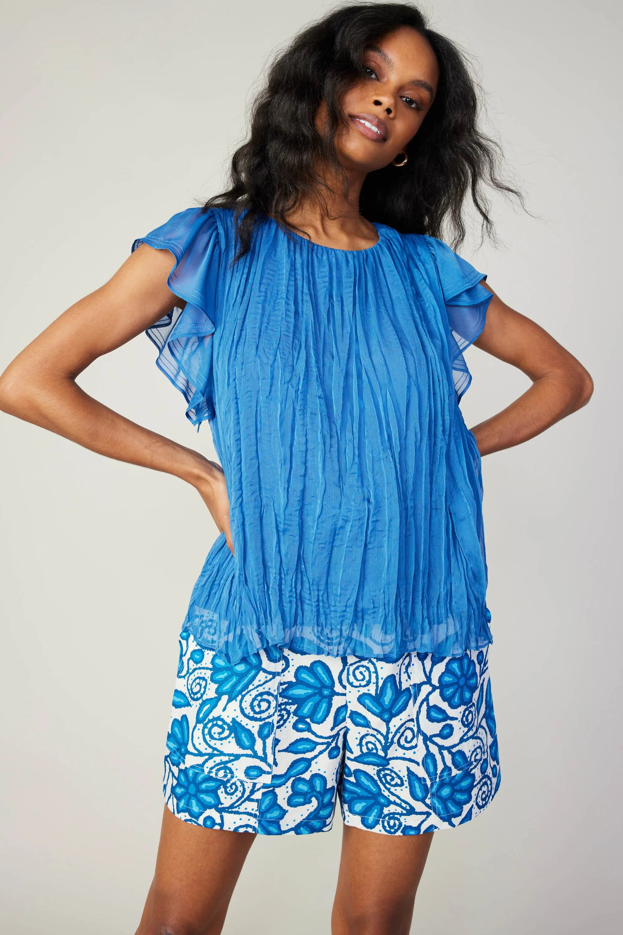 Crinkled Flutter Sleeve Top sold by Current Air product image thumbnail 3