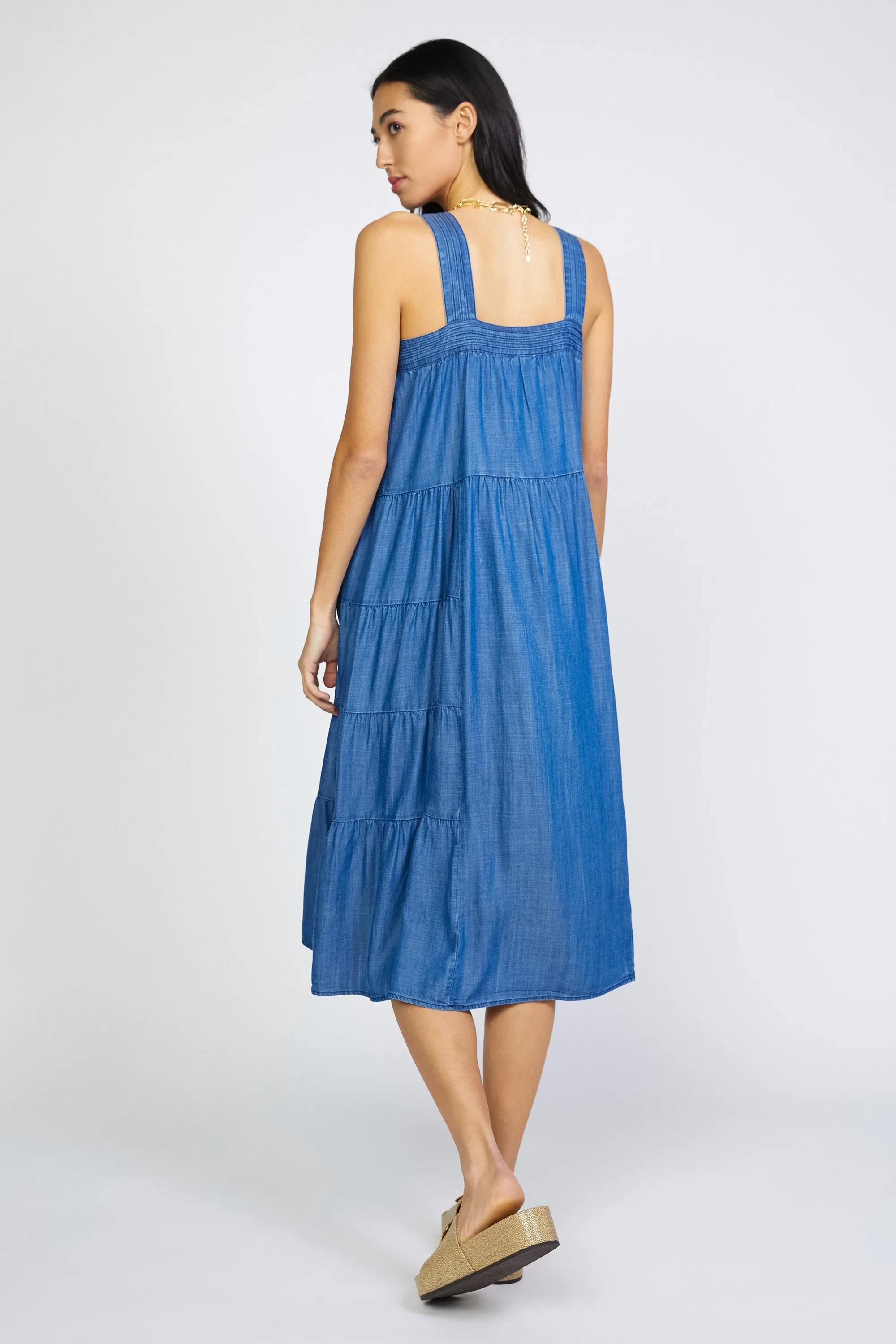Chambray Tiered Midi Dress sold by Current Air product image thumbnail 3