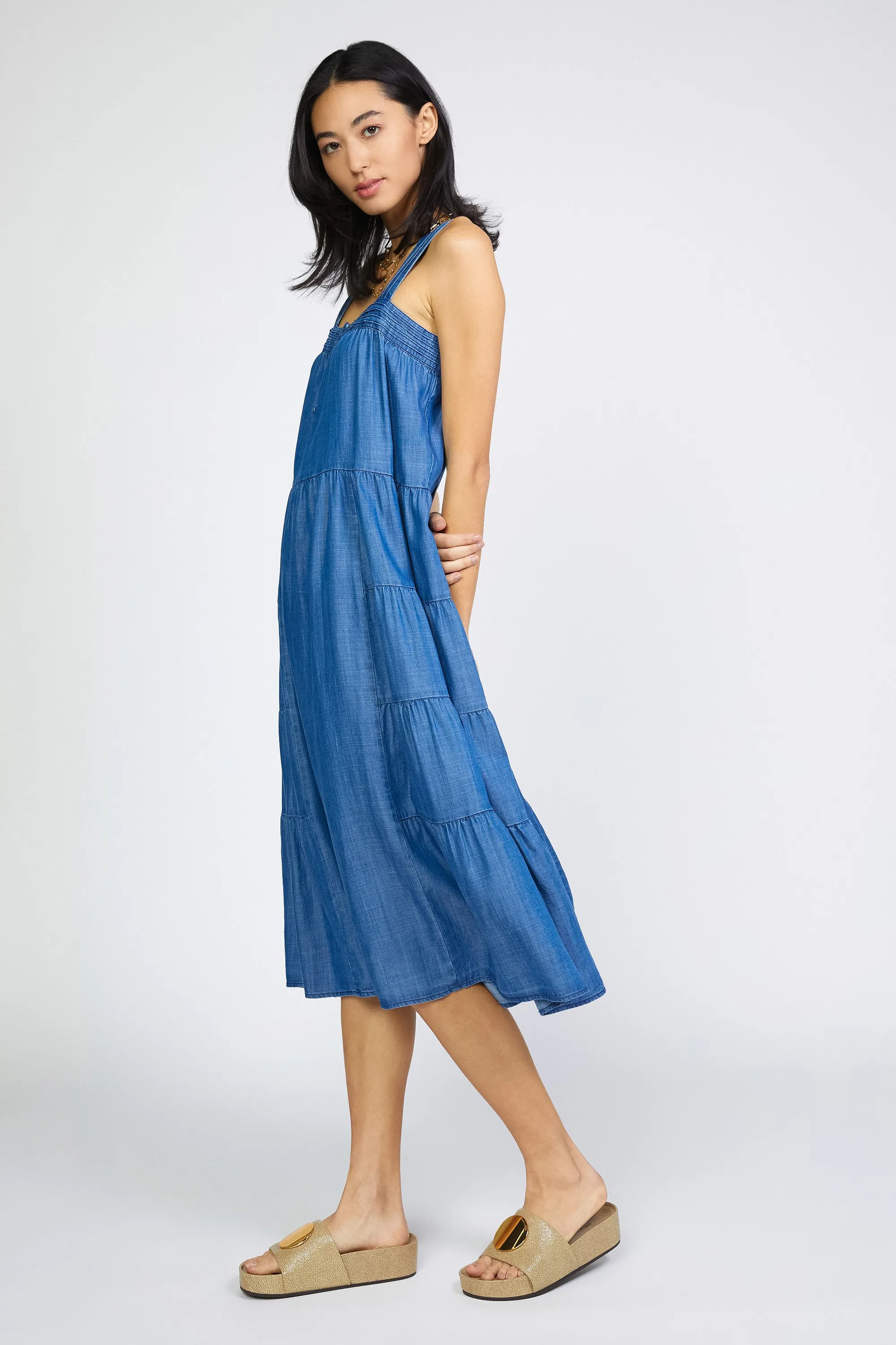 Chambray Tiered Midi Dress sold by Current Air product image thumbnail 2
