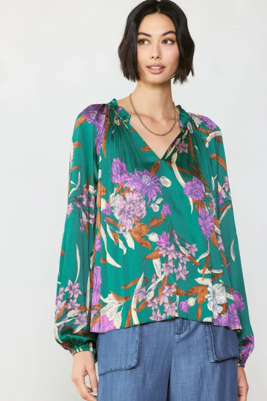 Pleated Floral Blouse sold by Current Air