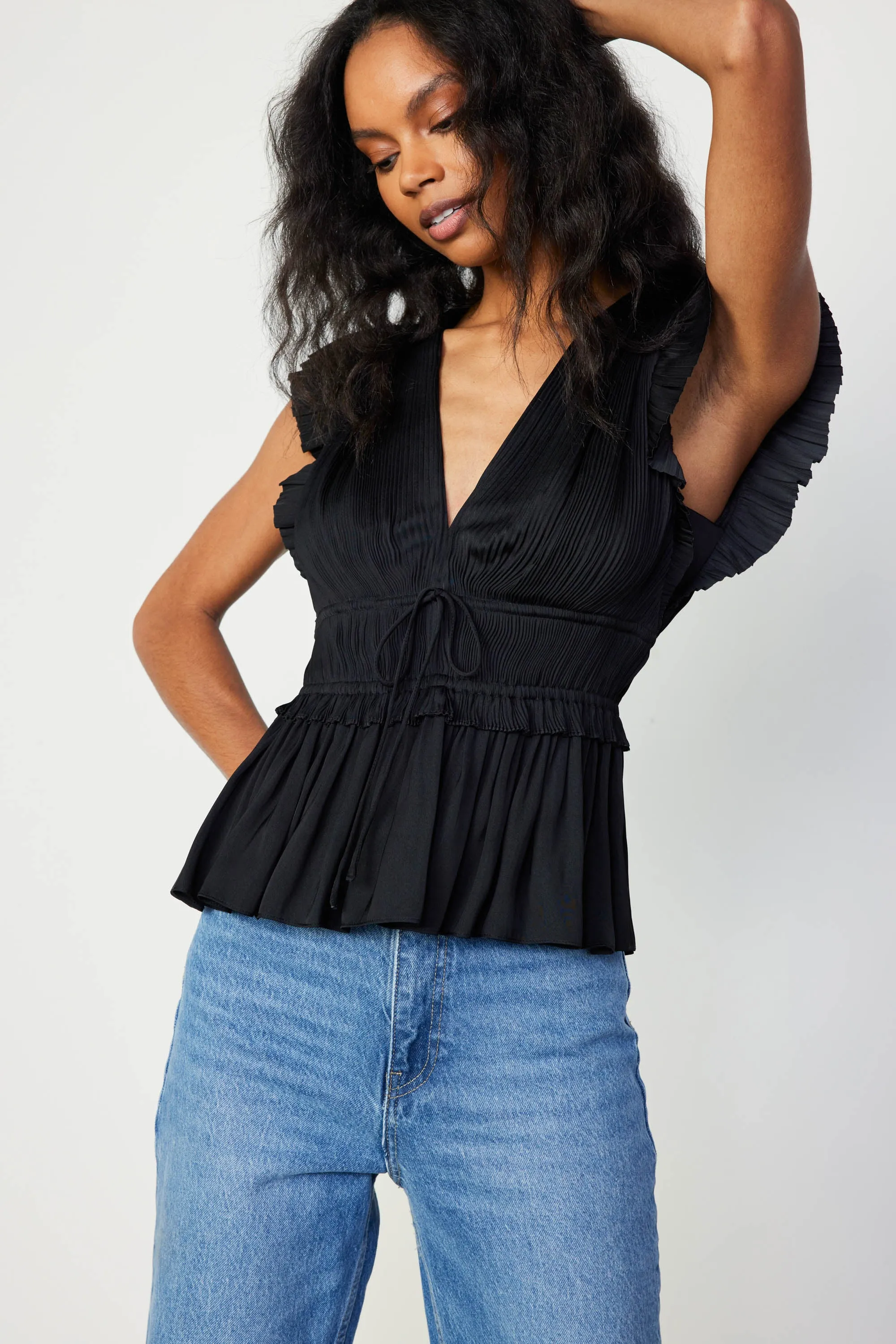 Mara Pleated Sleeveless Blouse sold by Current Air