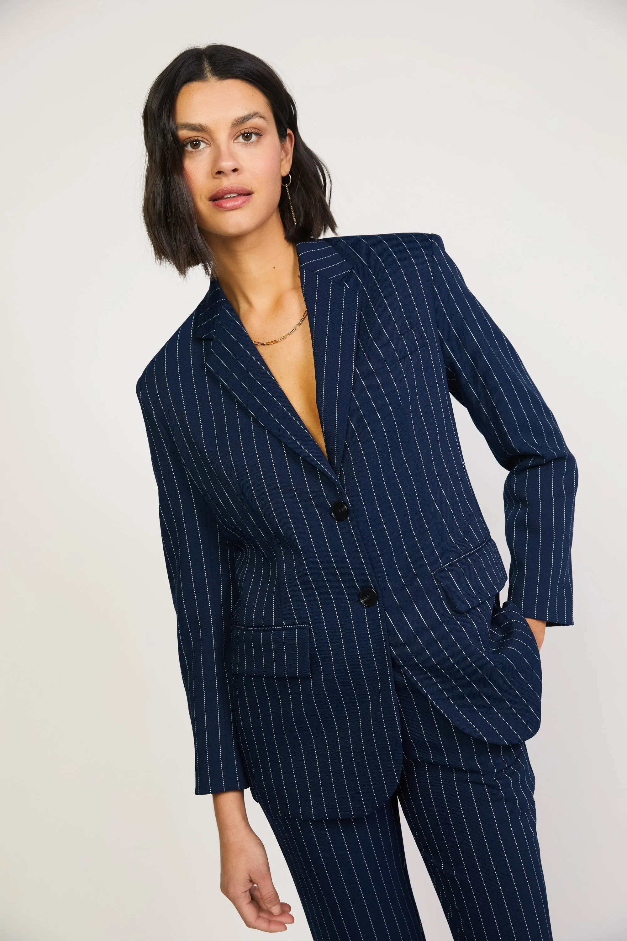 Pinstriped Single Breasted Blazer sold by Current Air product image thumbnail 4