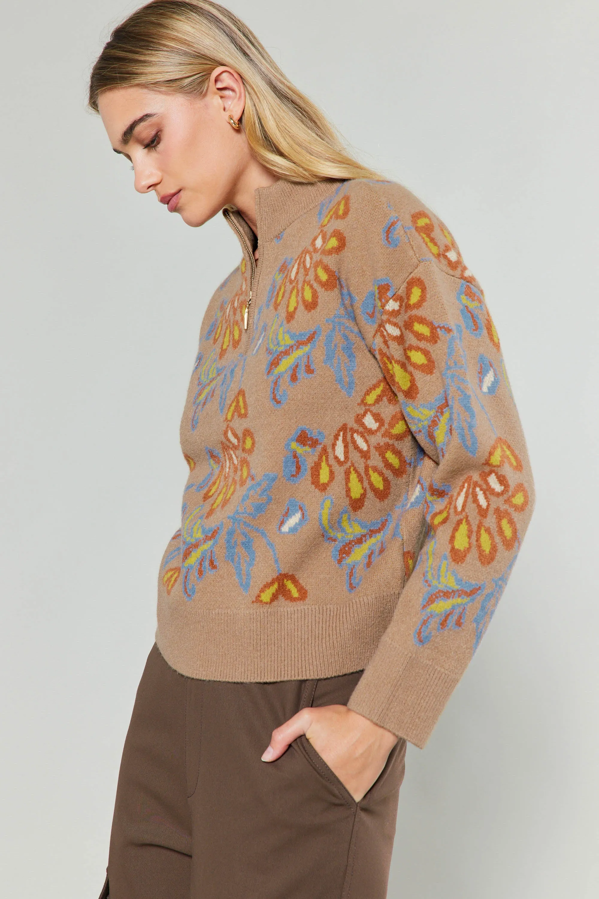Floral Jacquard Zip Sweater sold by Current Air product image thumbnail 5