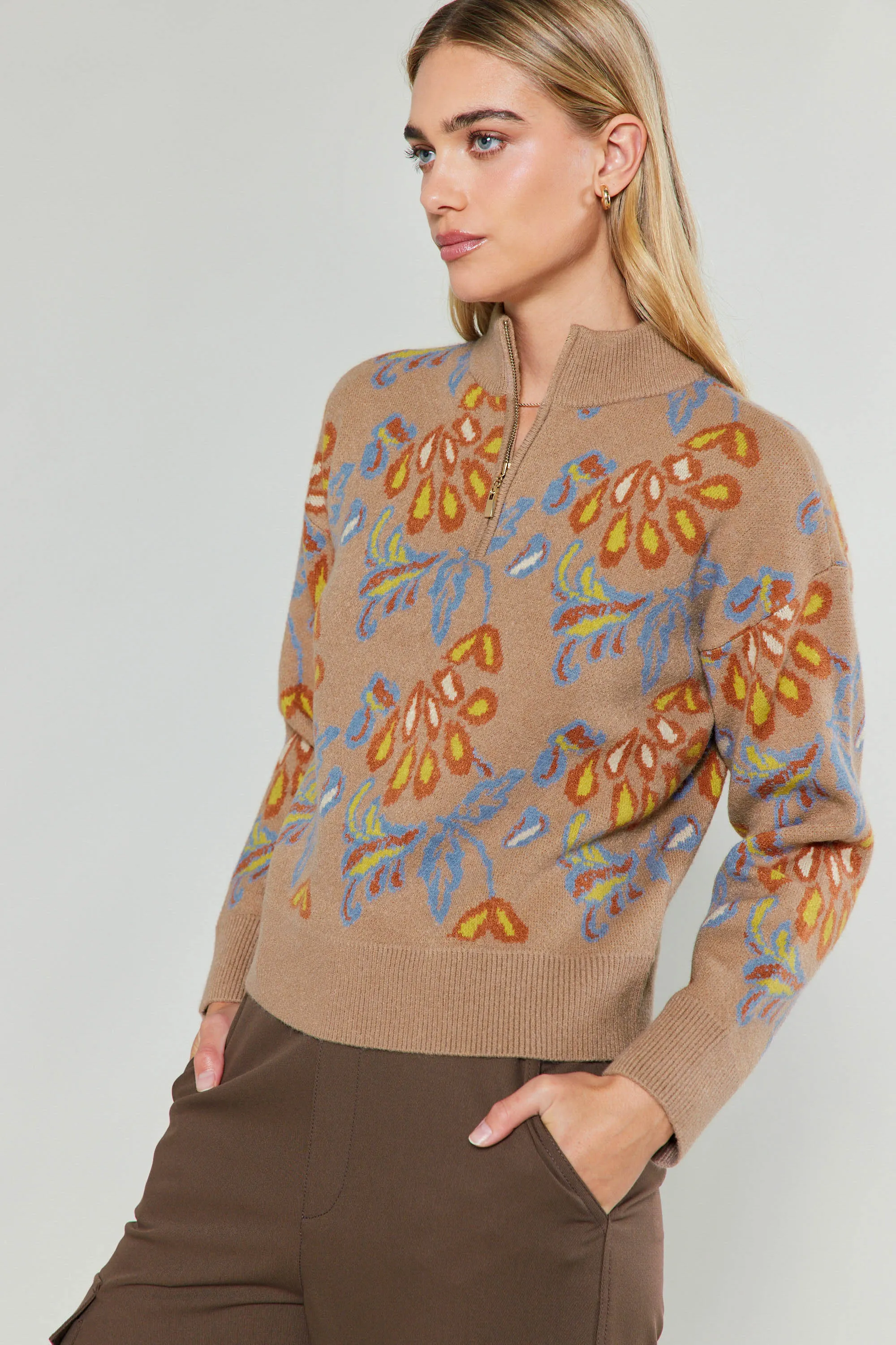 Floral Jacquard Zip Sweater sold by Current Air product image thumbnail 2