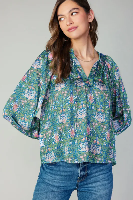 Floral Nouveau Piping Blouse sold by Current Air