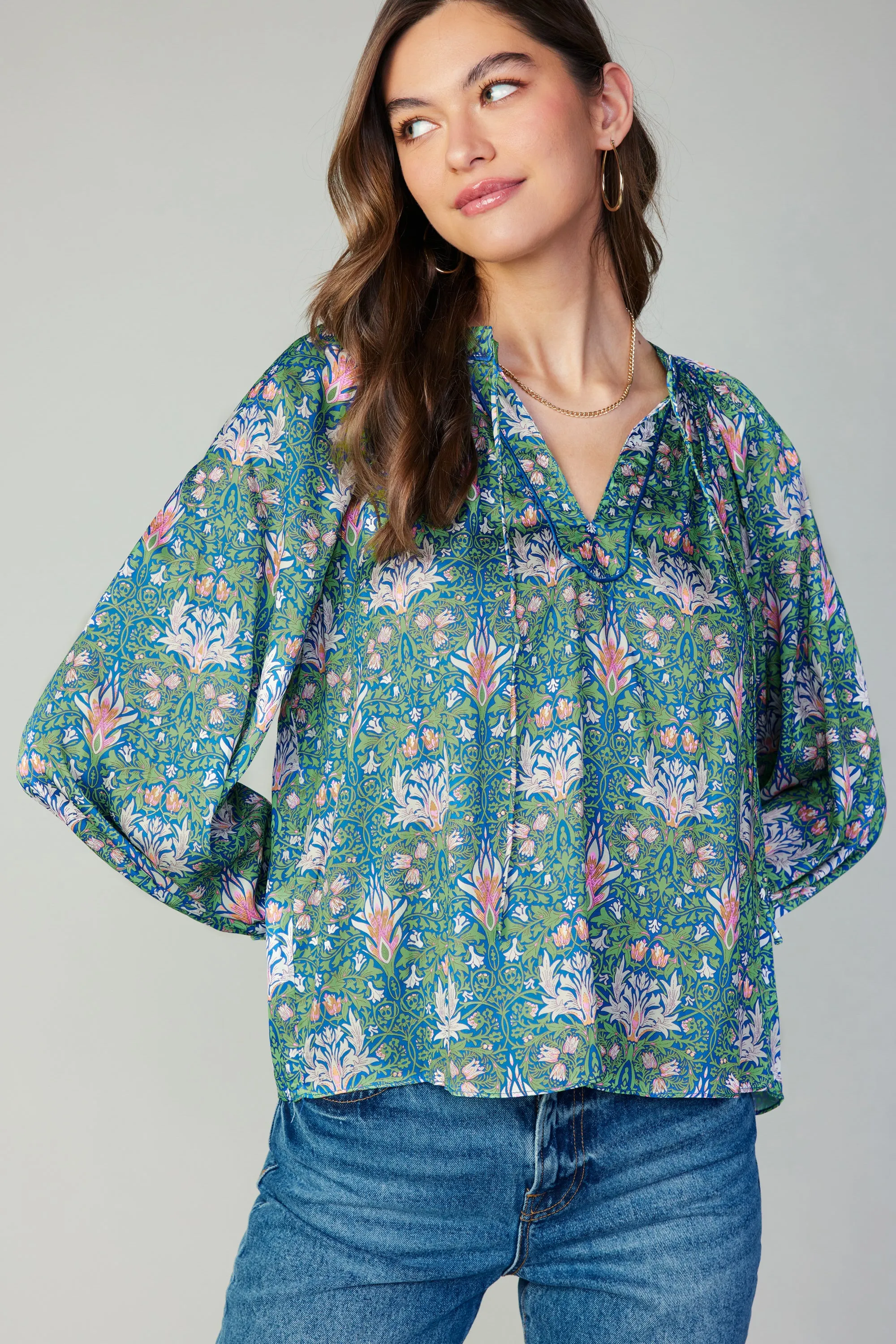 Floral Nouveau Piping Blouse sold by Current Air