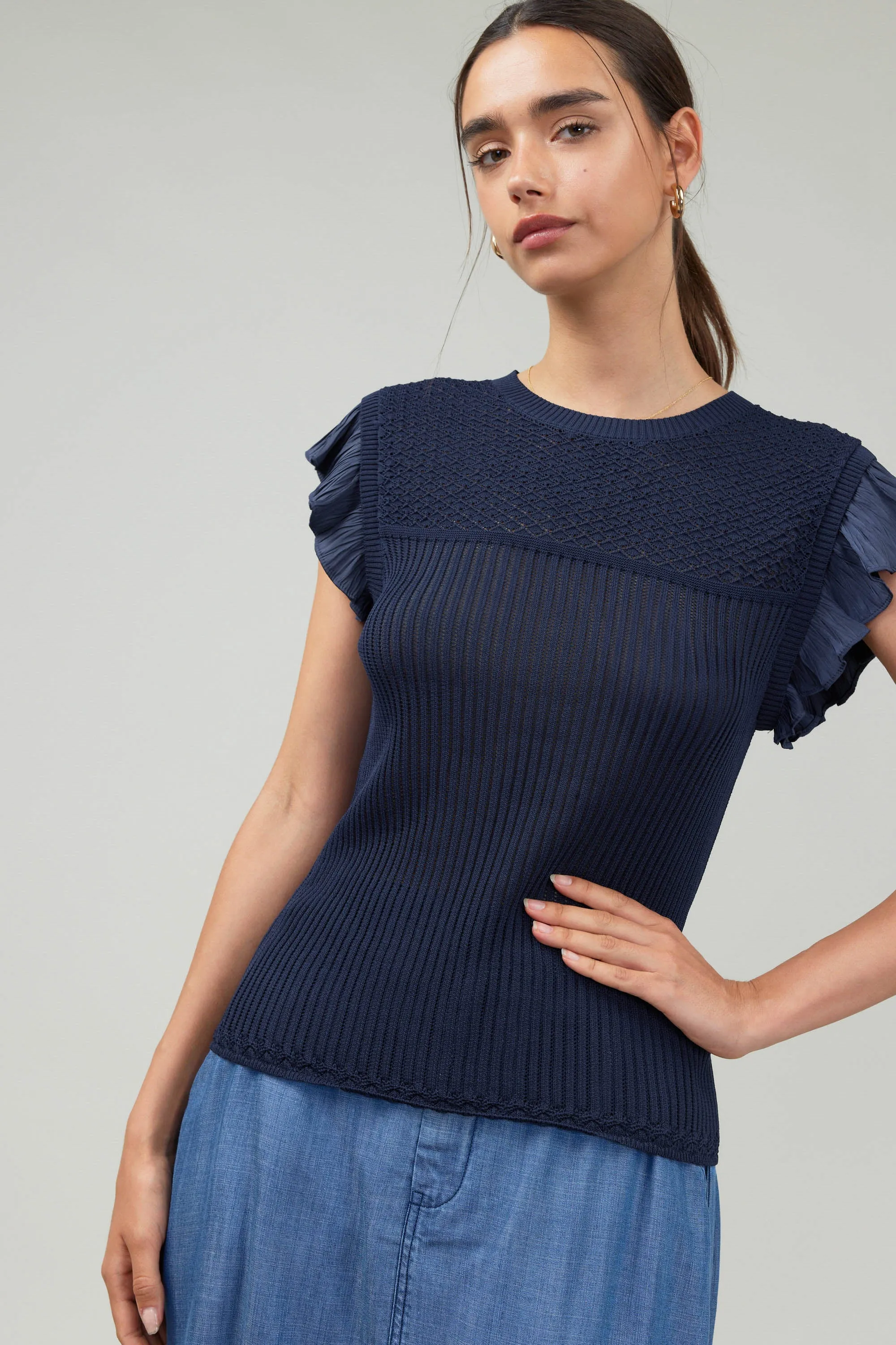 Knit Crewneck Ruffled Tank sold by Current Air