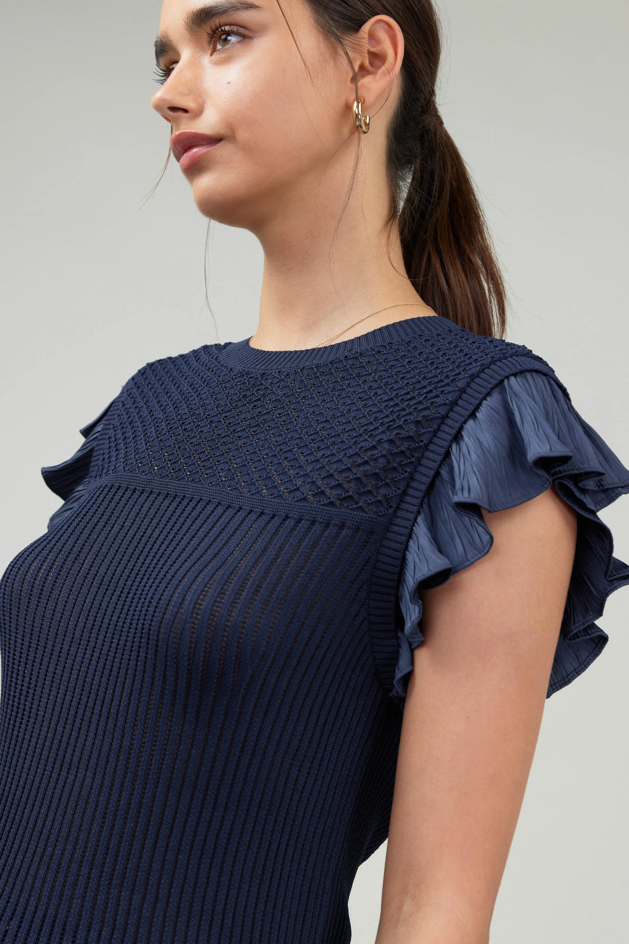 Knit Crewneck Ruffled Tank sold by Current Air product image thumbnail 2