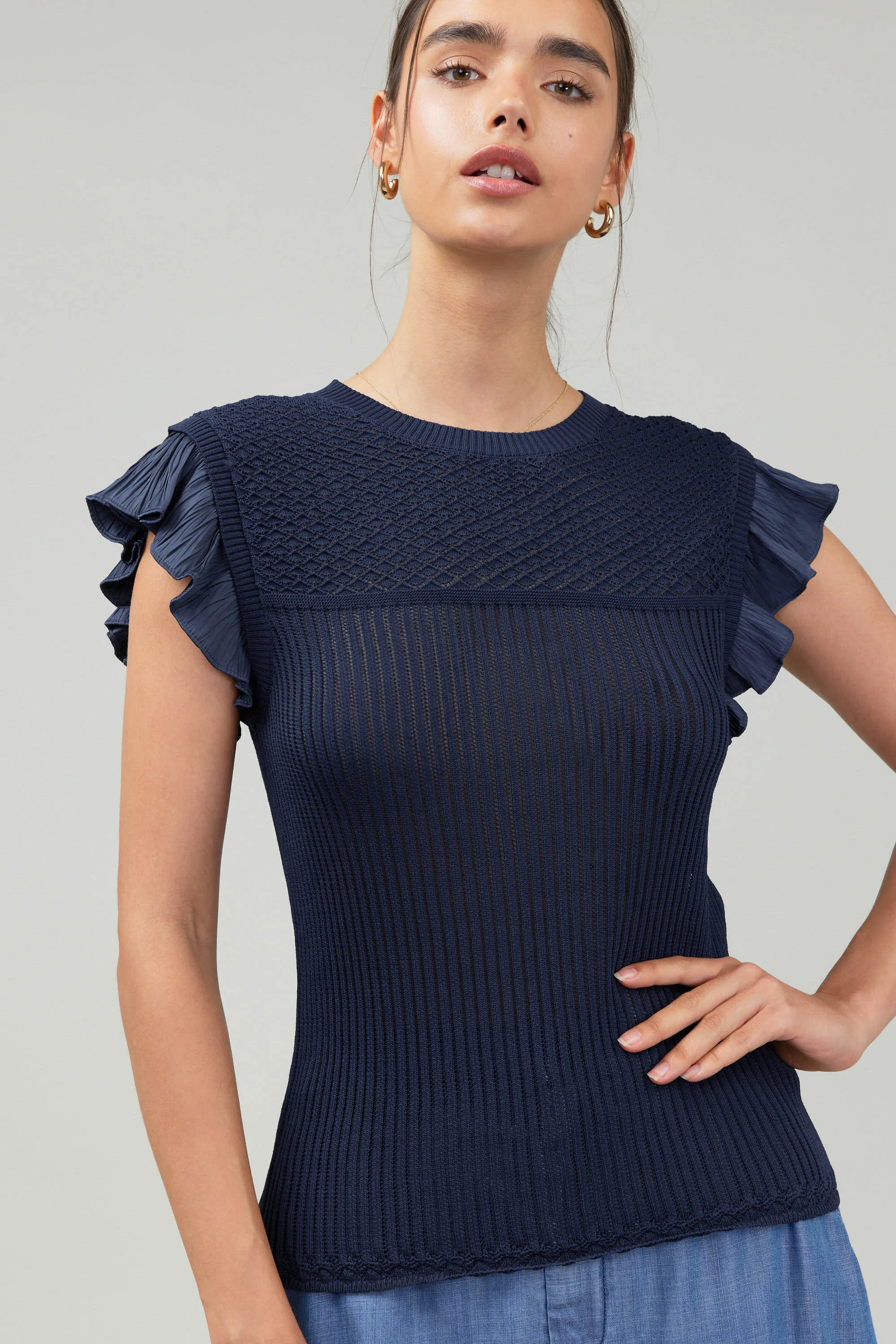 Knit Crewneck Ruffled Tank sold by Current Air product image thumbnail 3