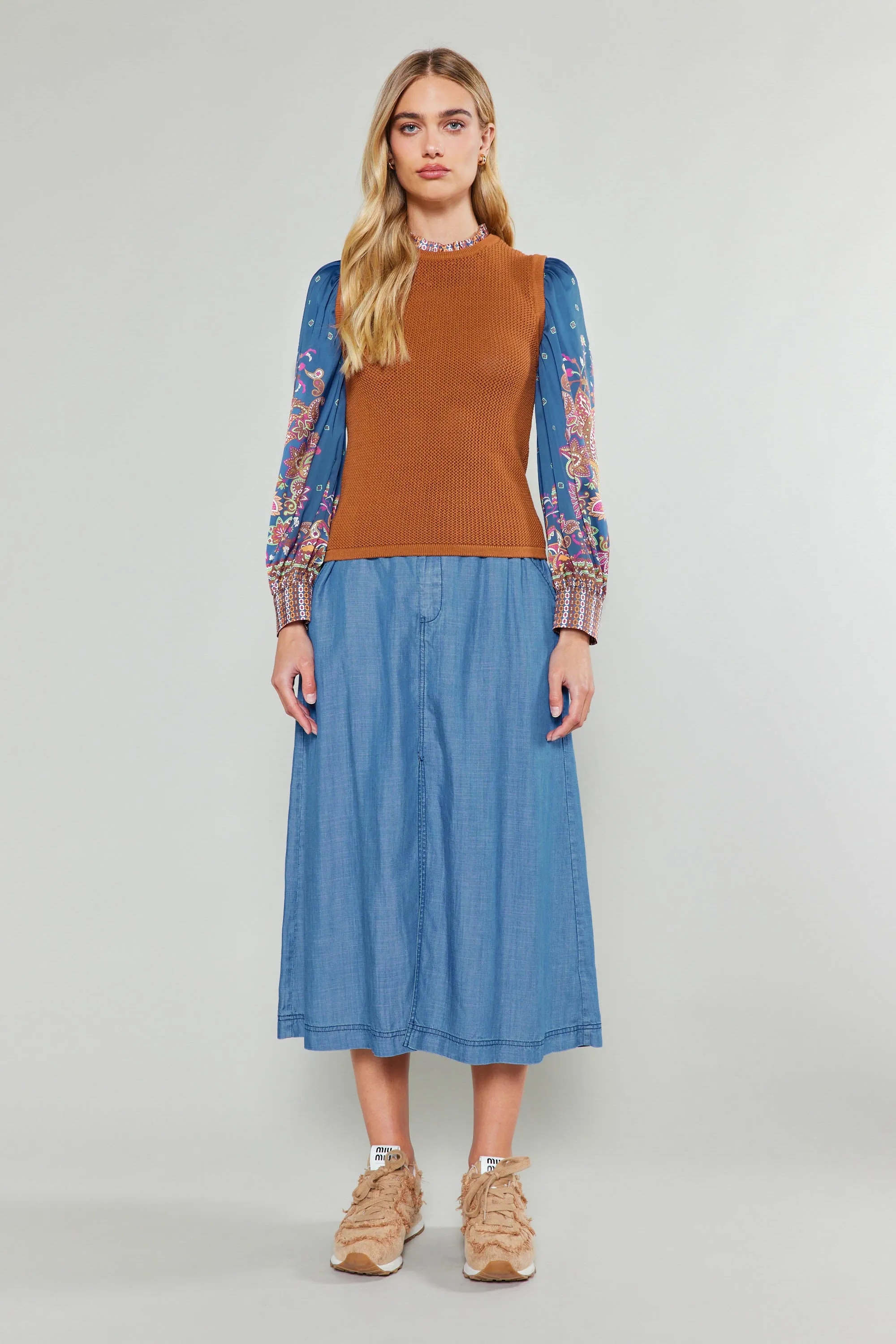 Paisley Contrast Sleeve Knit Top sold by Current Air product image thumbnail 2