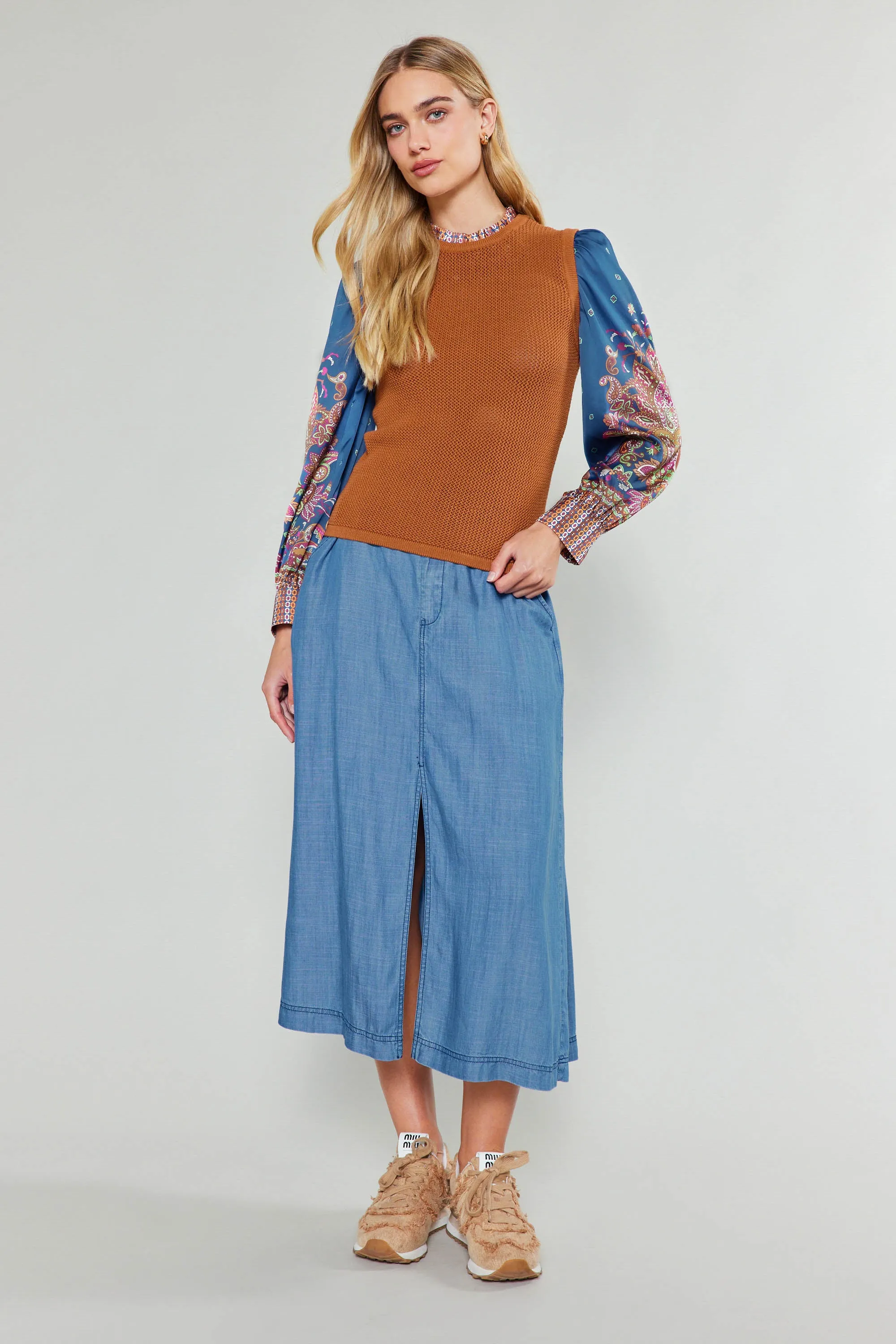 Paisley Contrast Sleeve Knit Top sold by Current Air product image thumbnail 3