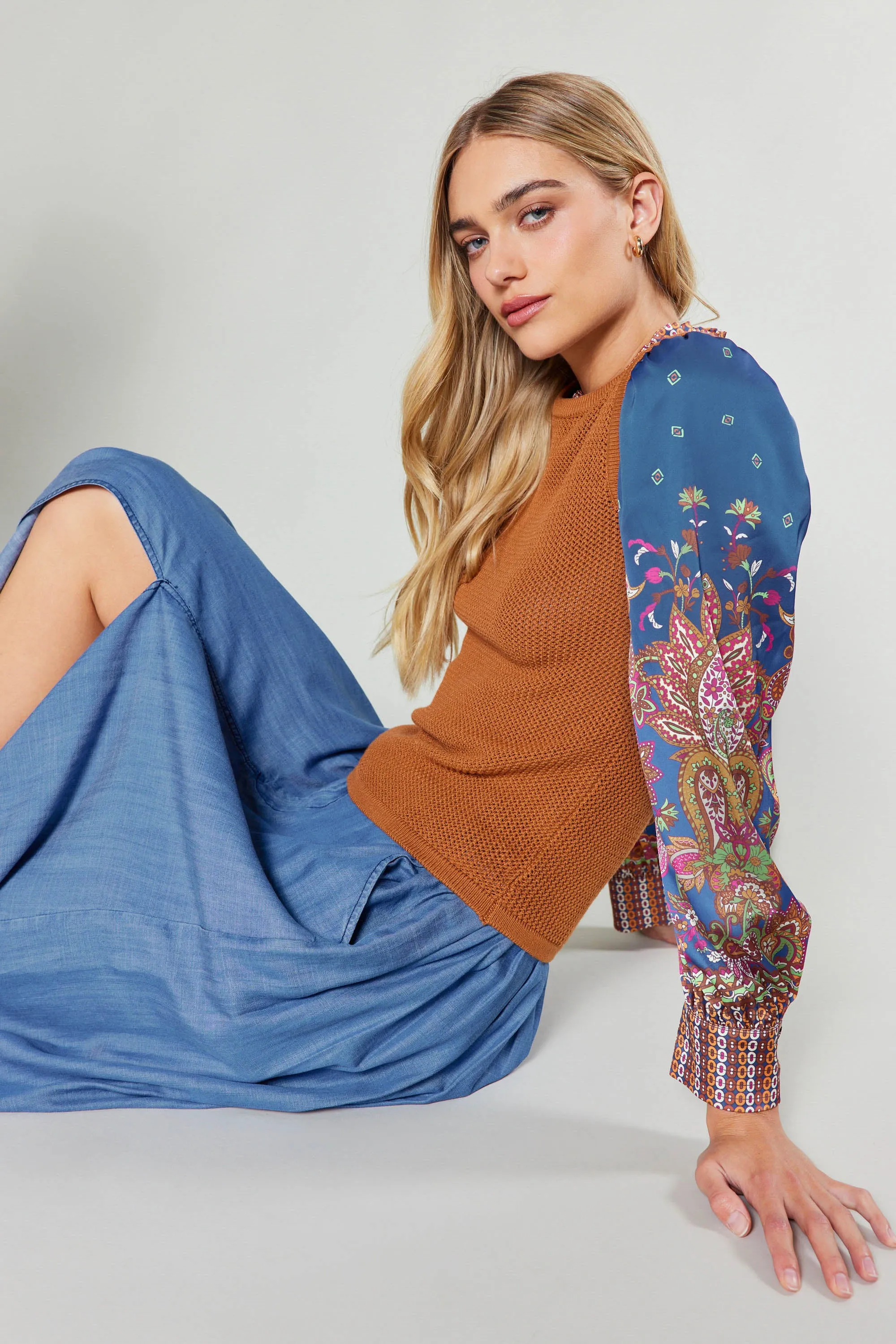 Paisley Contrast Sleeve Knit Top sold by Current Air product image thumbnail 5