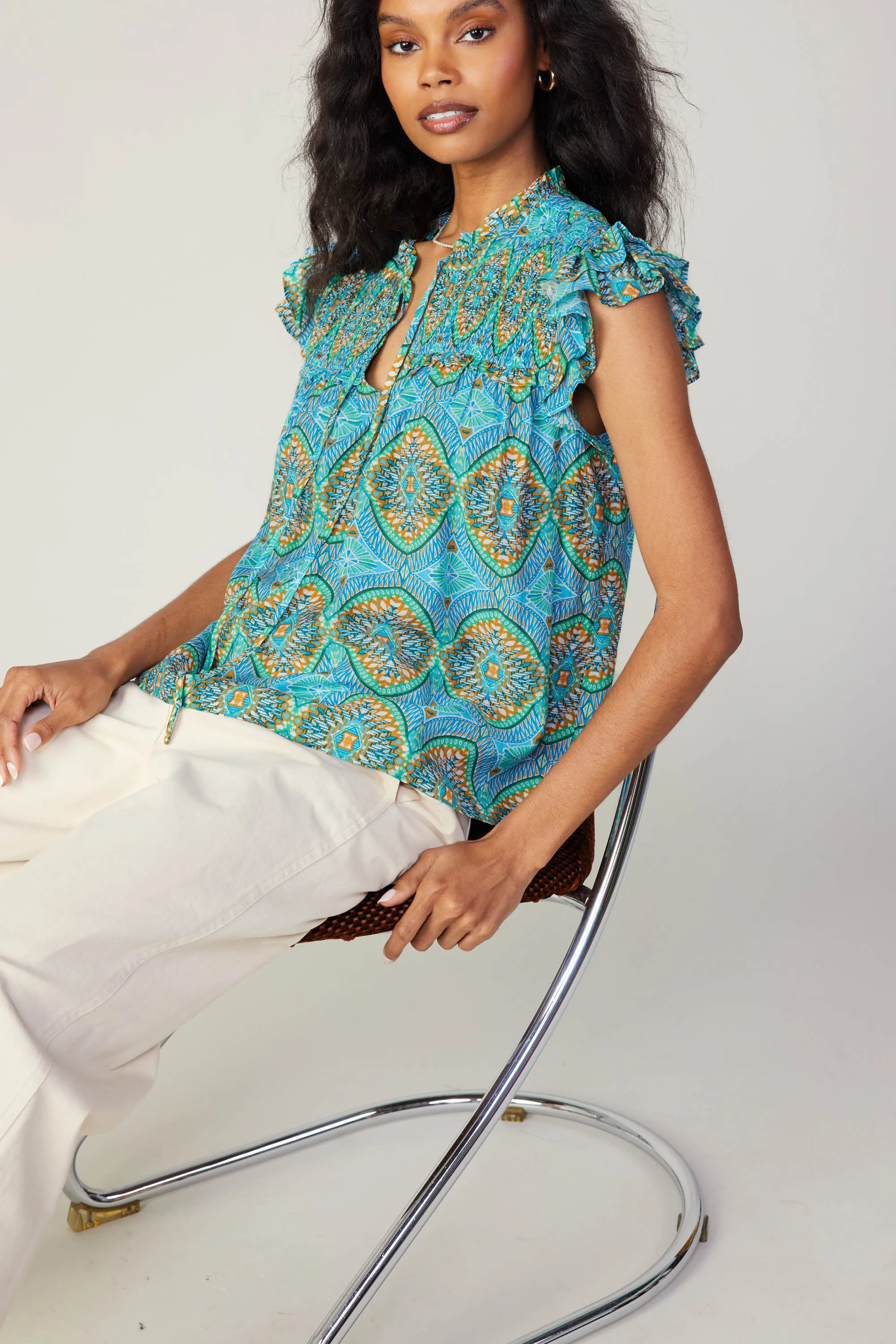 Flutter Sleeve Geo Print Top sold by Current Air