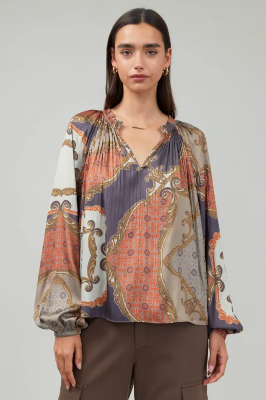 Damask Pattern Pleated Blouse made by Current Air