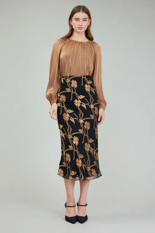 Gold Floral Midi Skirt sold by Current Air