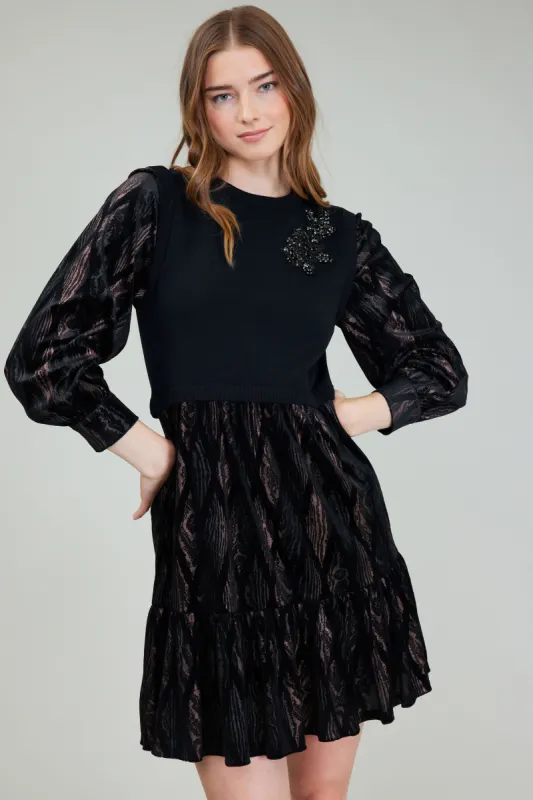 Contrast Velvet Foil Mini Dress made by Current Air