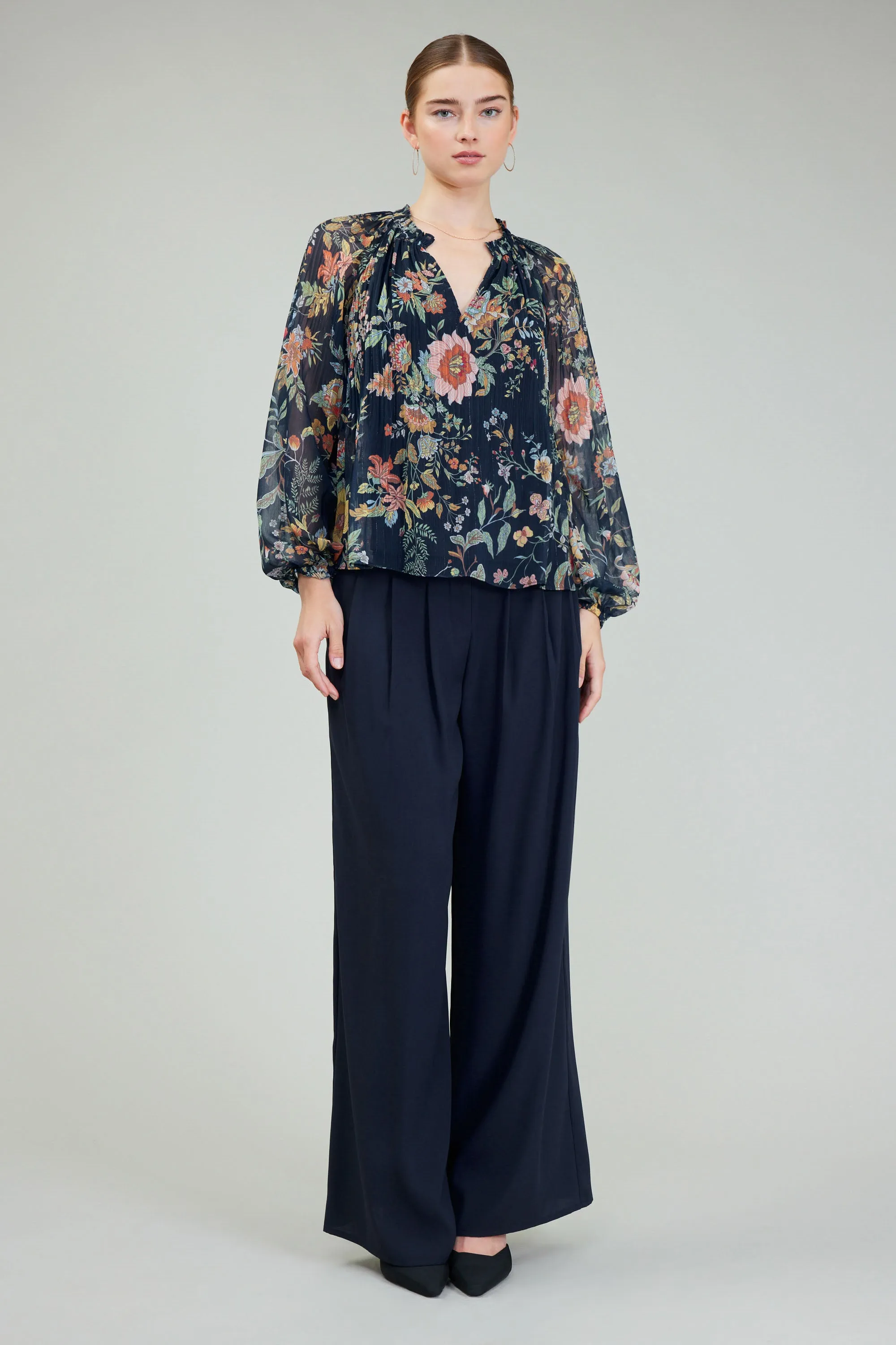 Glimmer Botanical Pleated Blouse sold by Current Air product image thumbnail 5