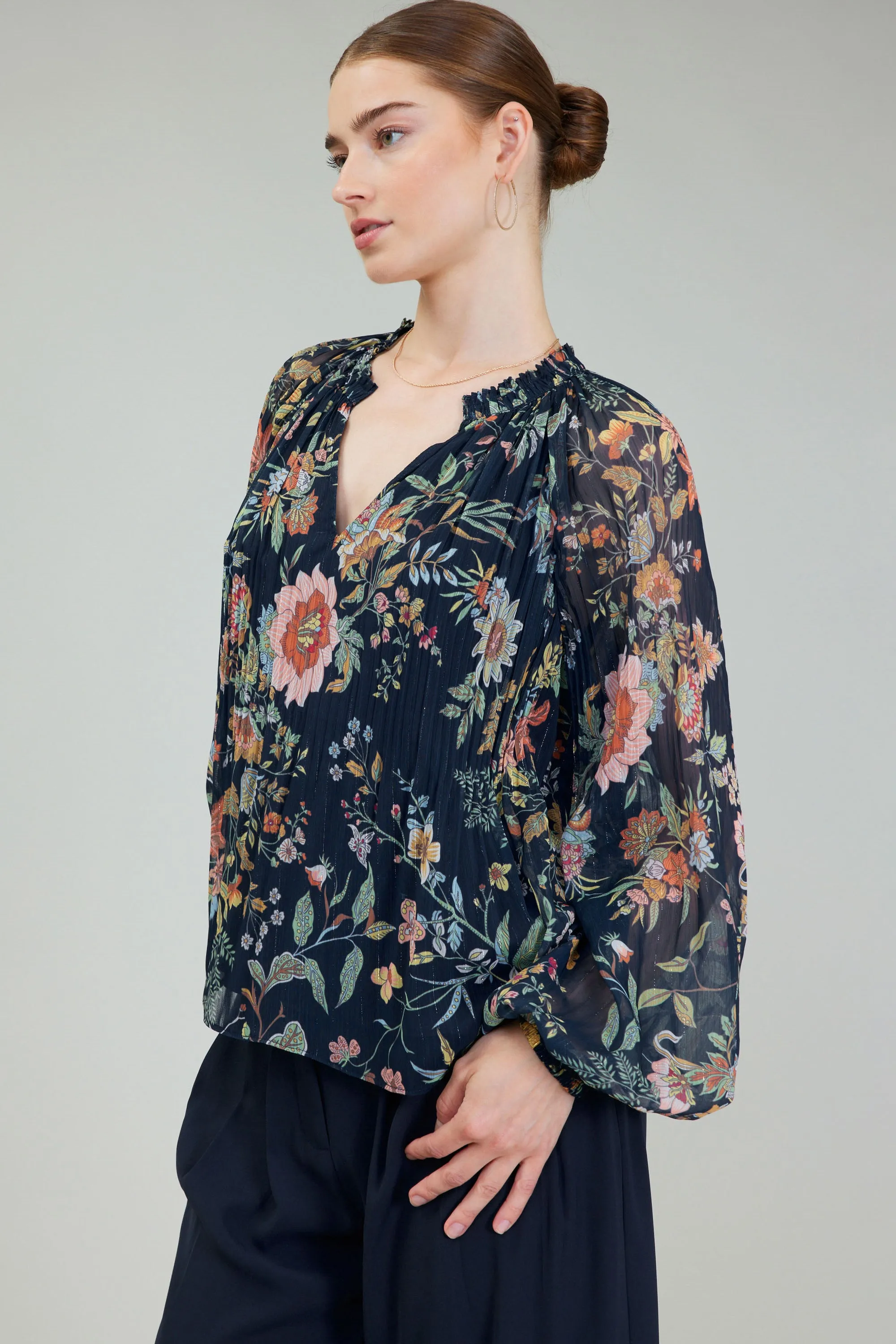 Glimmer Botanical Pleated Blouse sold by Current Air product image thumbnail 3