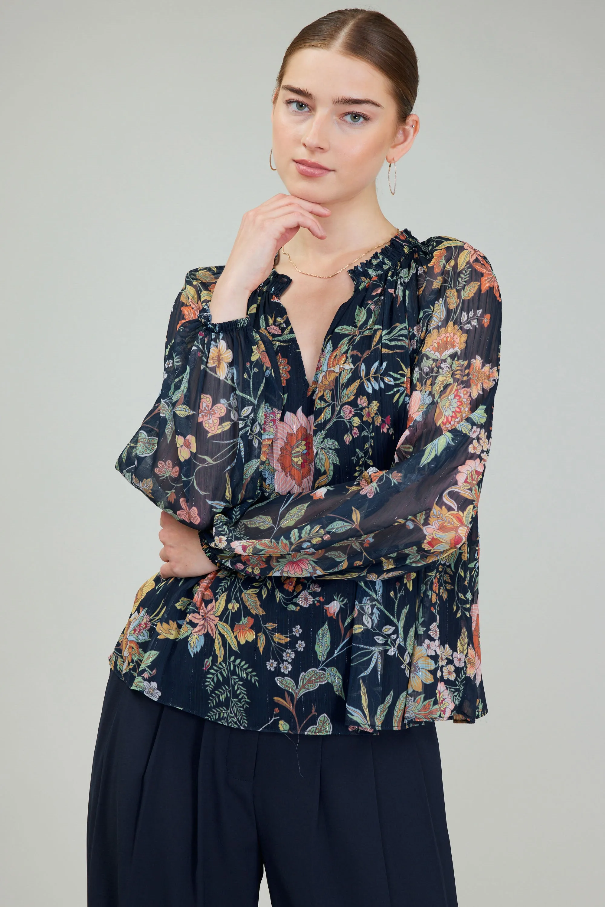 Glimmer Botanical Pleated Blouse sold by Current Air