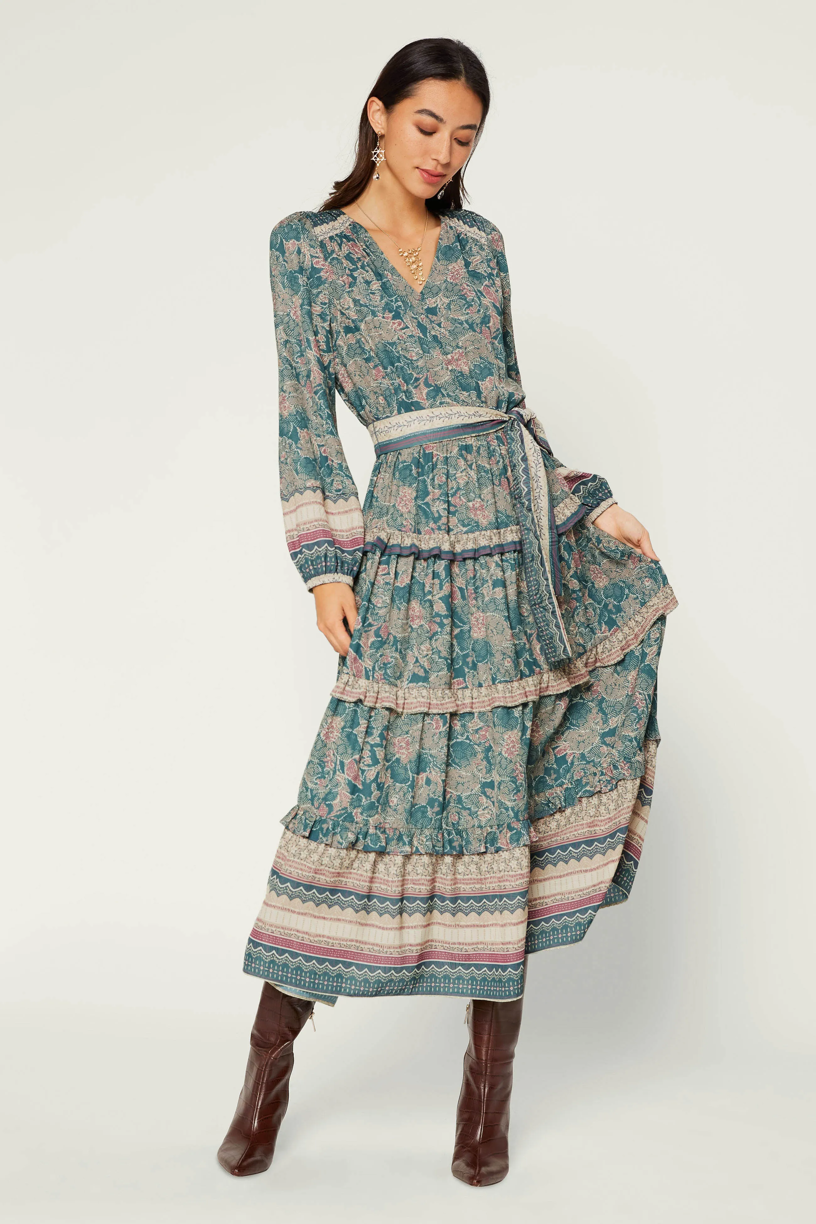 Paisley Border Ruffled Dress sold by Current Air product image thumbnail 2