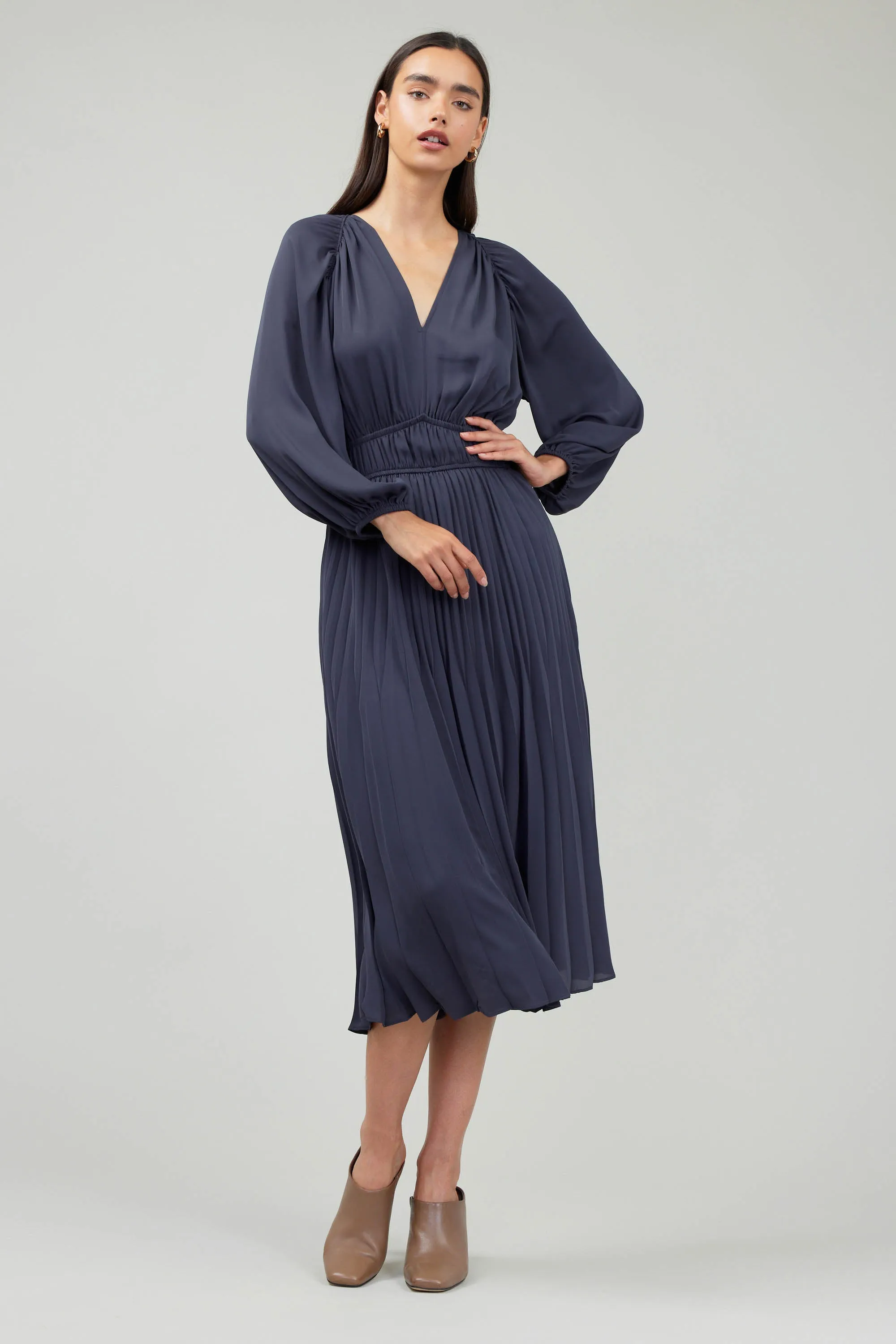 Smocked Vneck Midi Dress sold by Current Air product image thumbnail 3