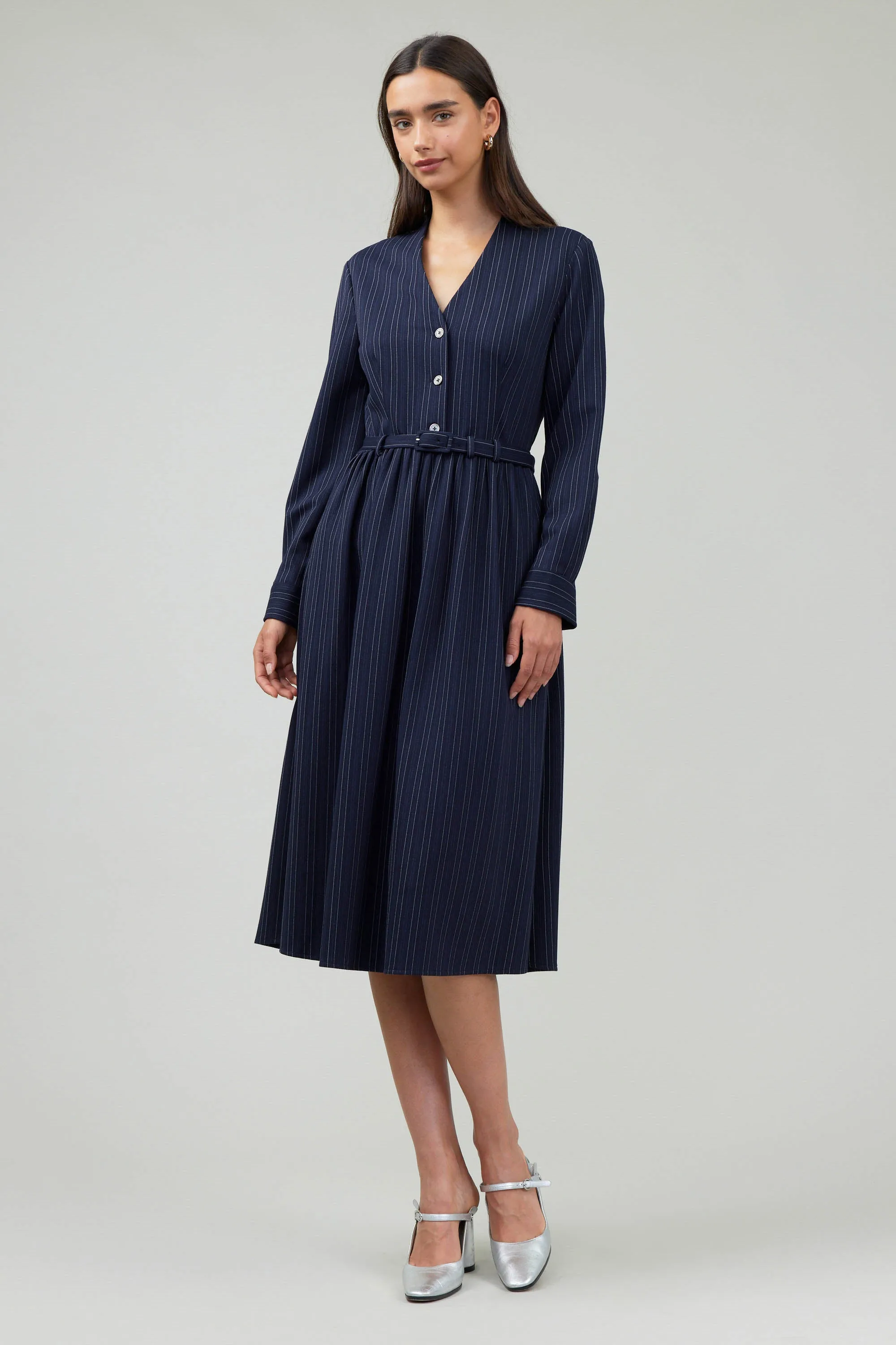 Pinstriped Buttondown Midi Dress sold by Current Air product image thumbnail 2