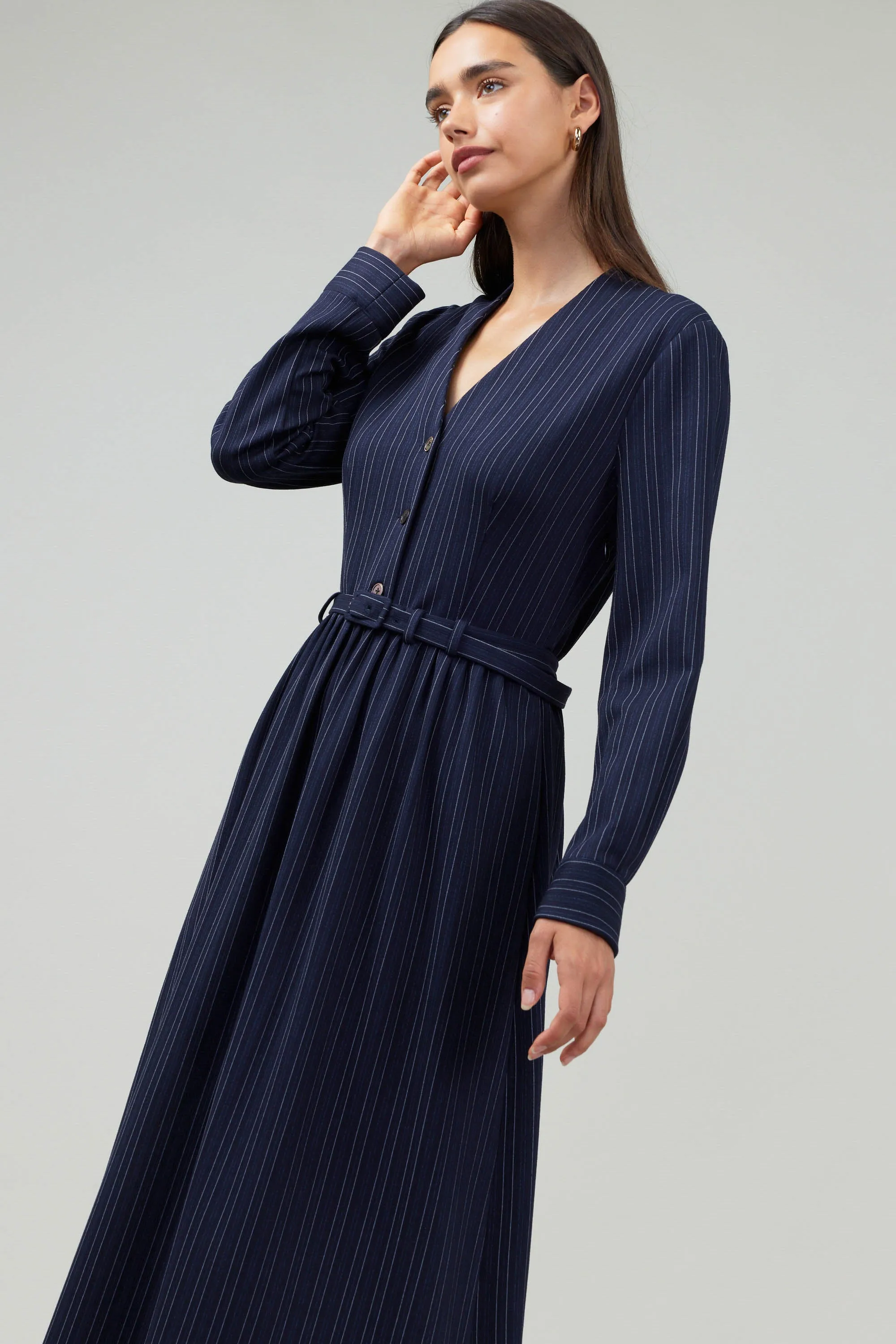 Pinstriped Buttondown Midi Dress sold by Current Air product image thumbnail 3