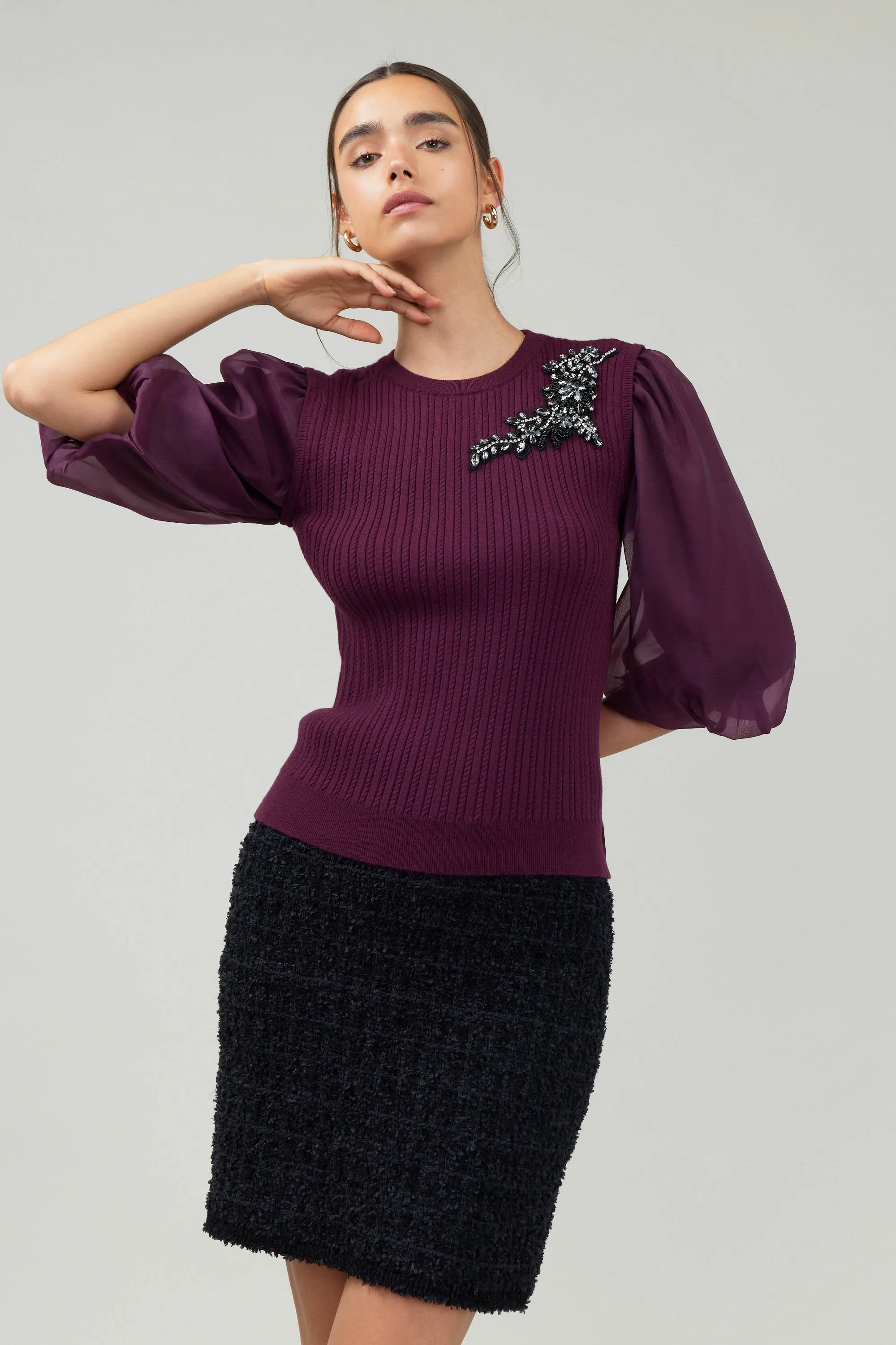Contrast Sleeve Knit Blouse sold by Current Air product image thumbnail 3
