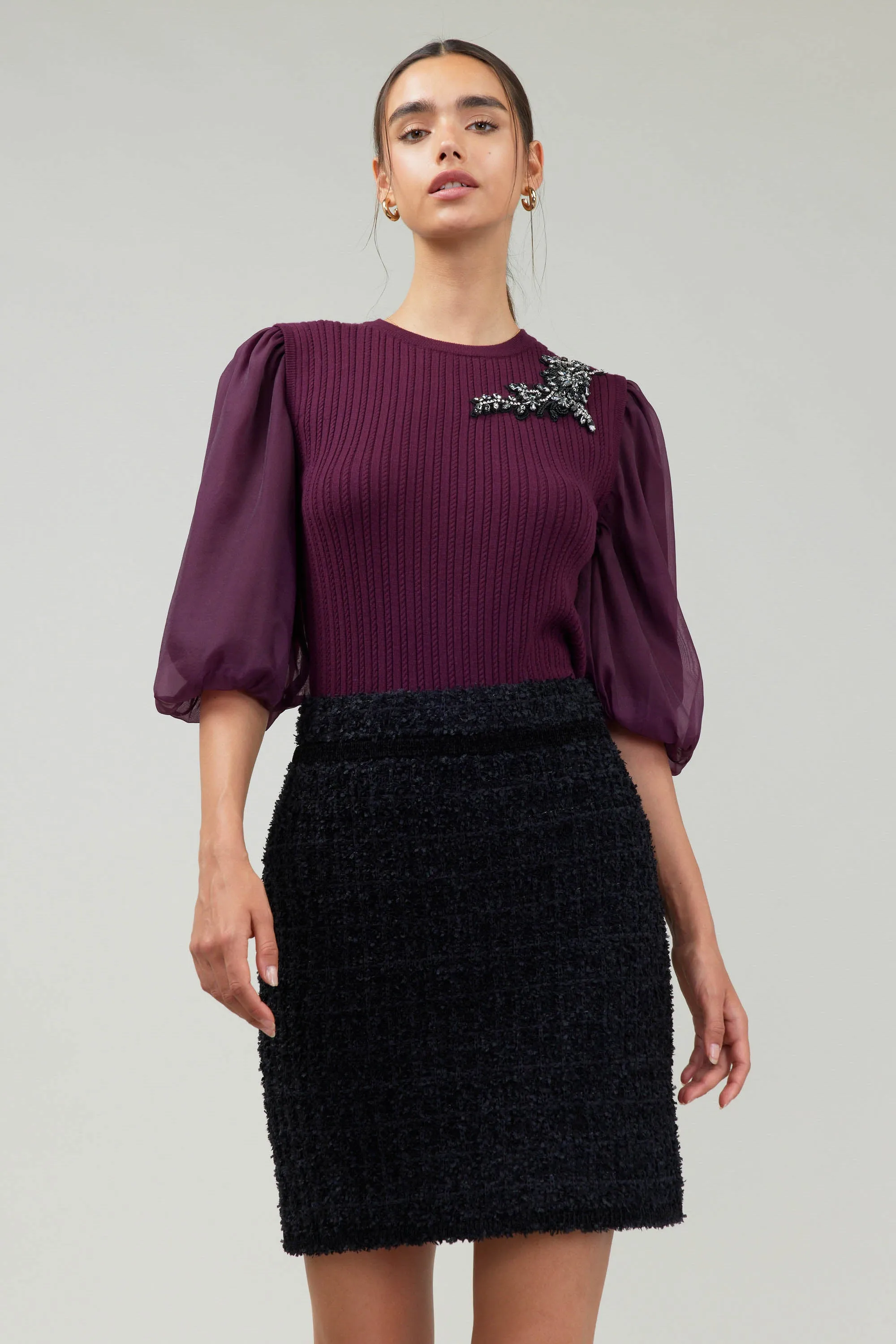 Contrast Sleeve Knit Blouse sold by Current Air