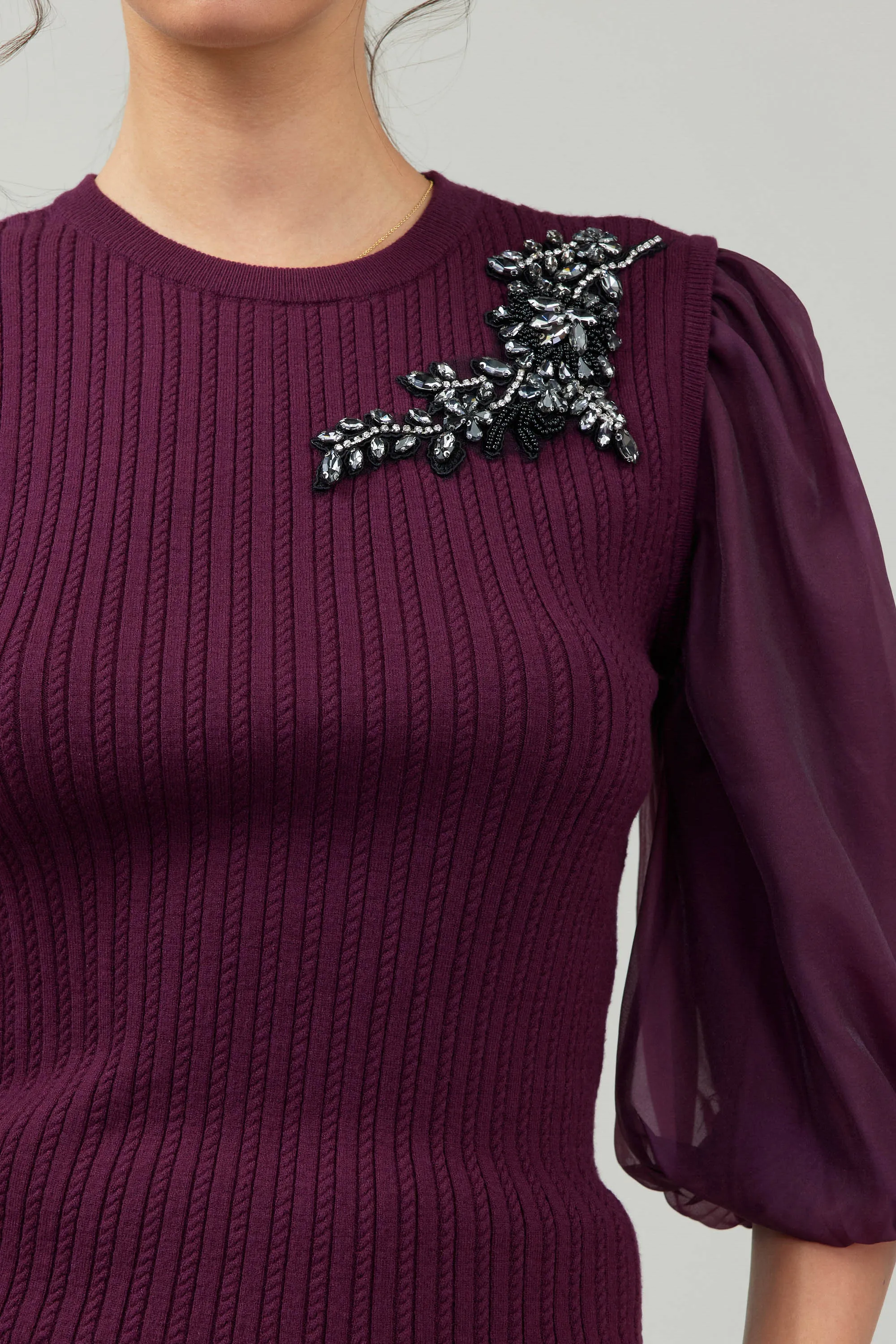 Contrast Sleeve Knit Blouse sold by Current Air product image thumbnail 2