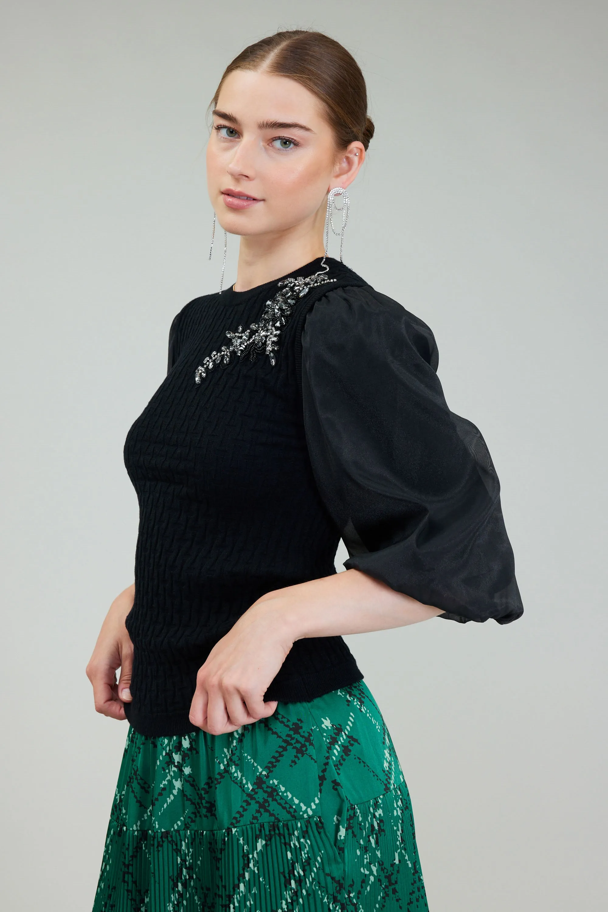 Contrast Sleeve Knit Blouse sold by Current Air product image thumbnail 2