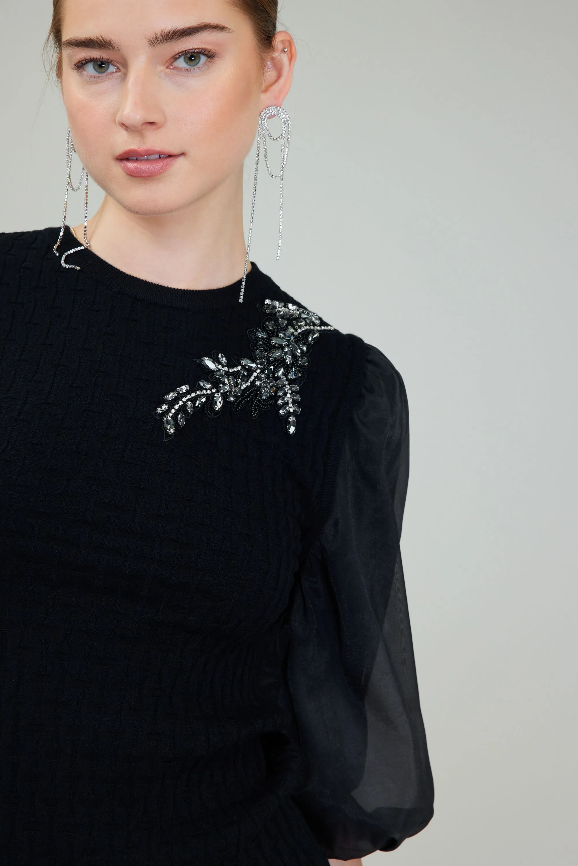 Contrast Sleeve Knit Blouse sold by Current Air product image thumbnail 3