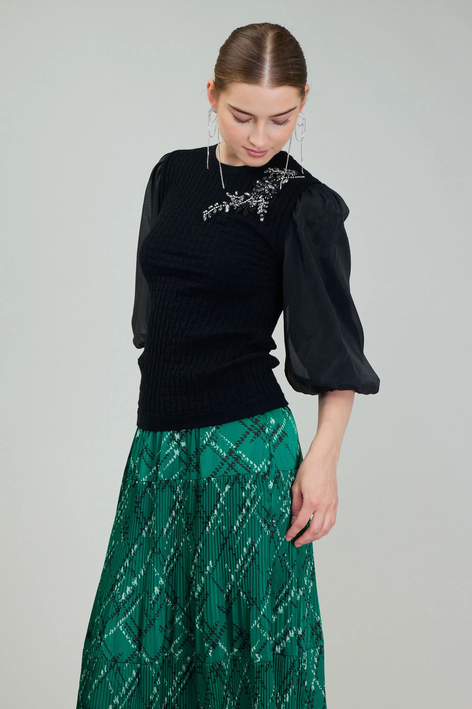 Contrast Sleeve Knit Blouse sold by Current Air product image thumbnail 5